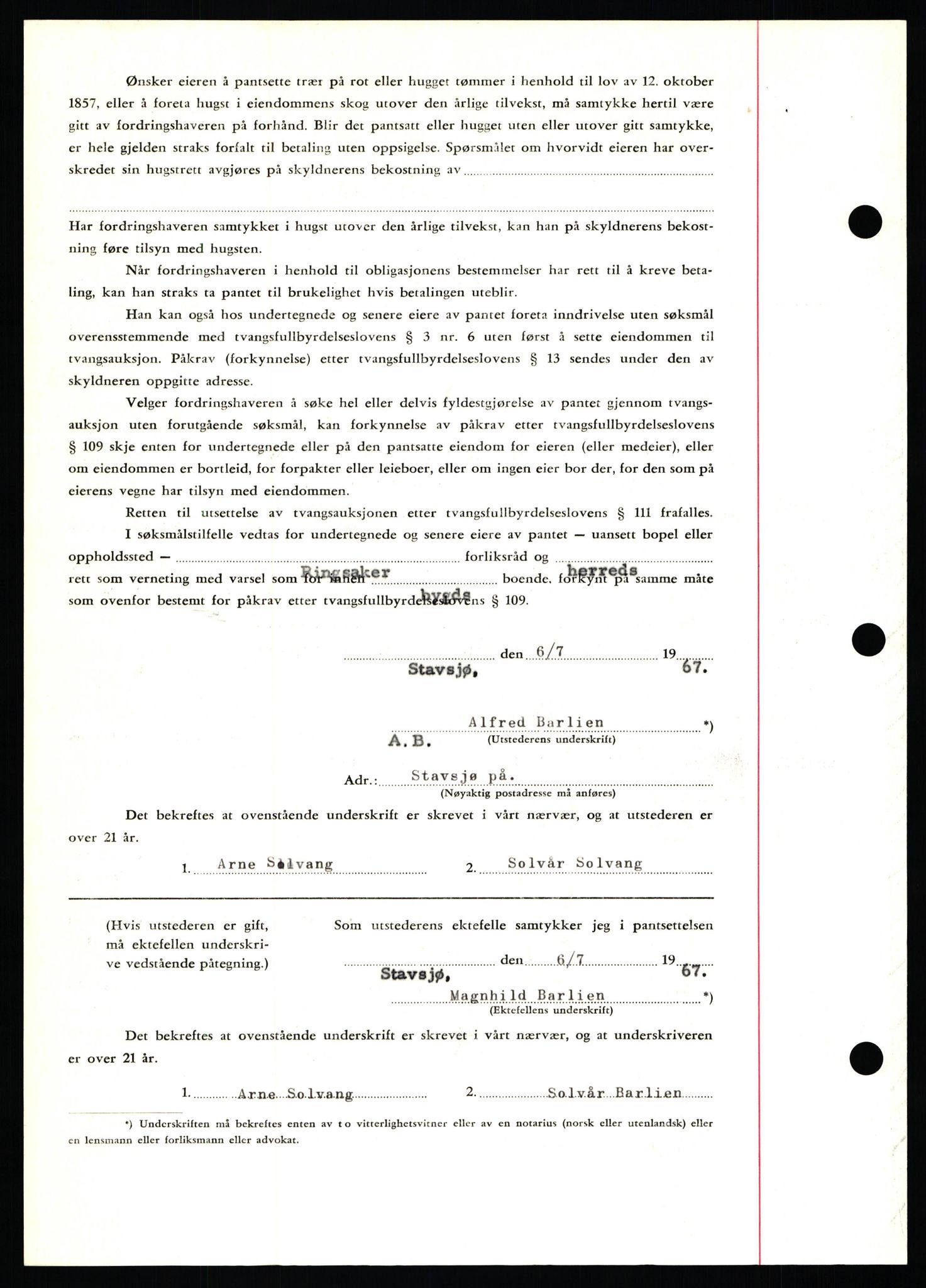 Nord-Hedmark sorenskriveri, SAH/TING-012/H/Hb/Hbf/L0071: Mortgage book no. B71, 1967-1967, Diary no: : 3176/1967