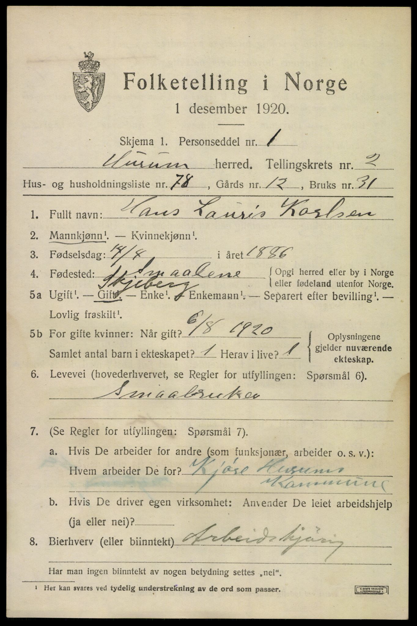 SAKO, 1920 census for Hurum, 1920, p. 4610