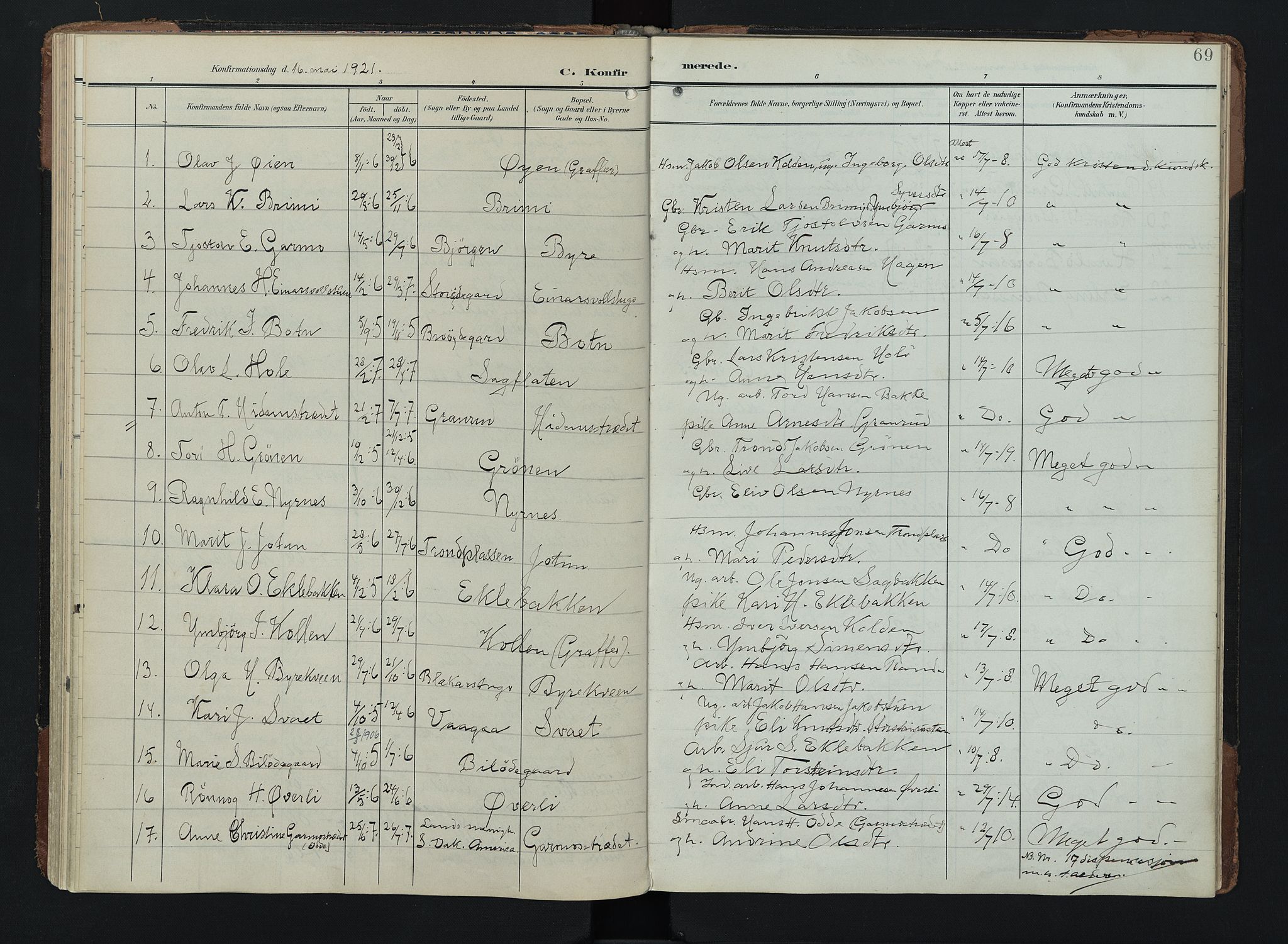 Lom prestekontor, SAH/PREST-070/K/L0011: Parish register (official) no. 11, 1904-1928, p. 69