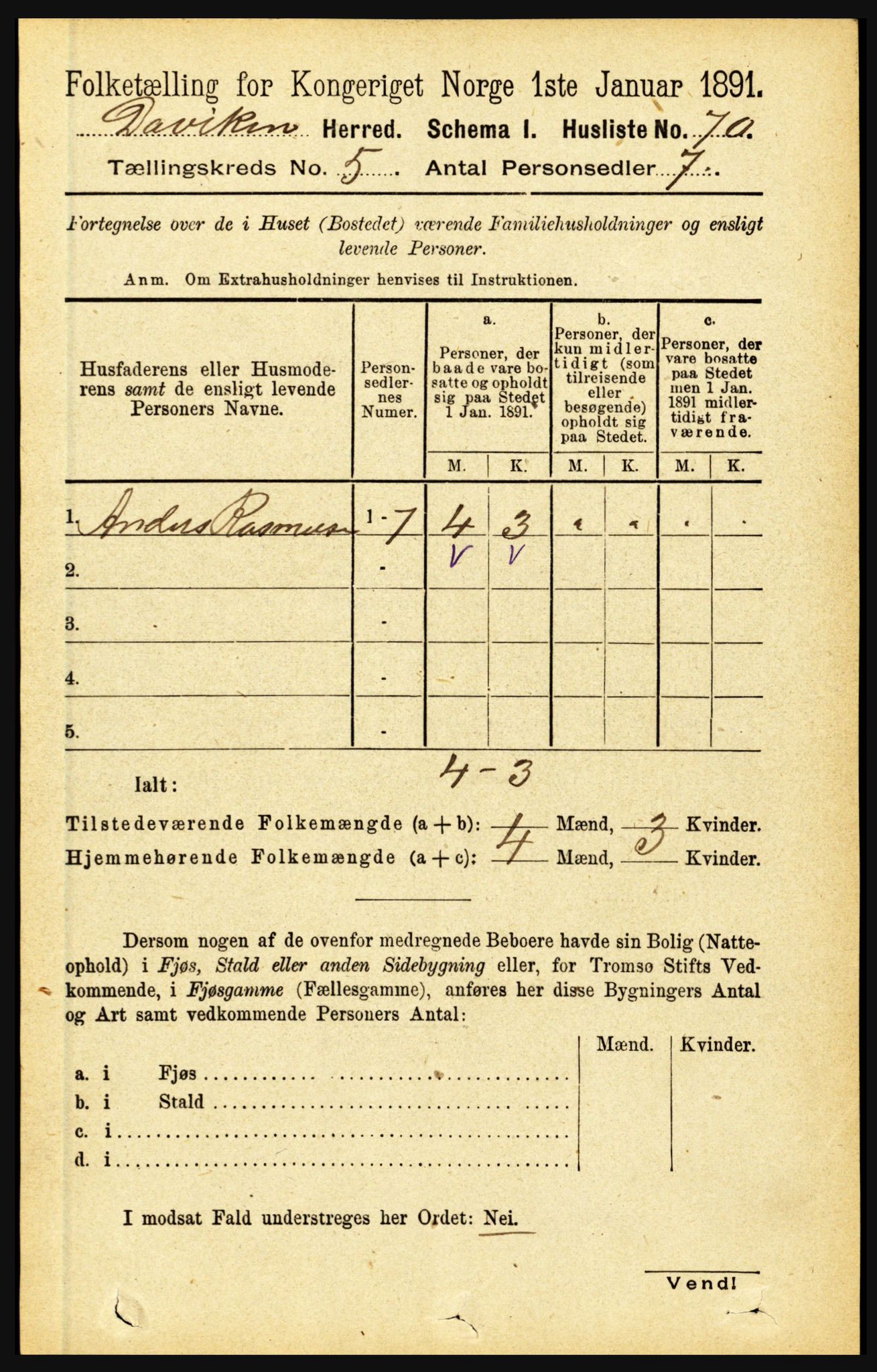 RA, 1891 census for 1442 Davik, 1891, p. 1803