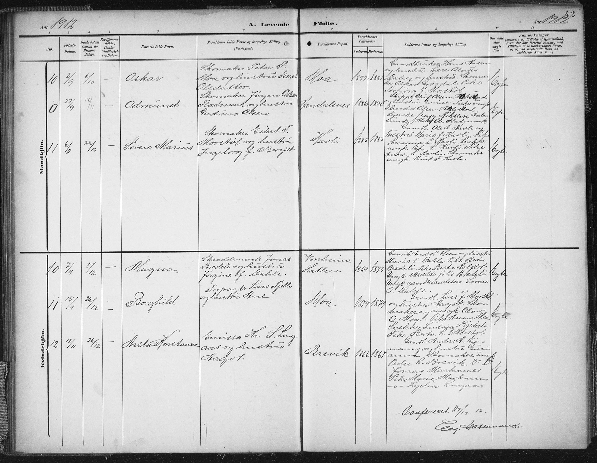 Ministerialprotokoller, klokkerbøker og fødselsregistre - Møre og Romsdal, AV/SAT-A-1454/545/L0589: Parish register (copy) no. 545C03, 1902-1937, p. 42