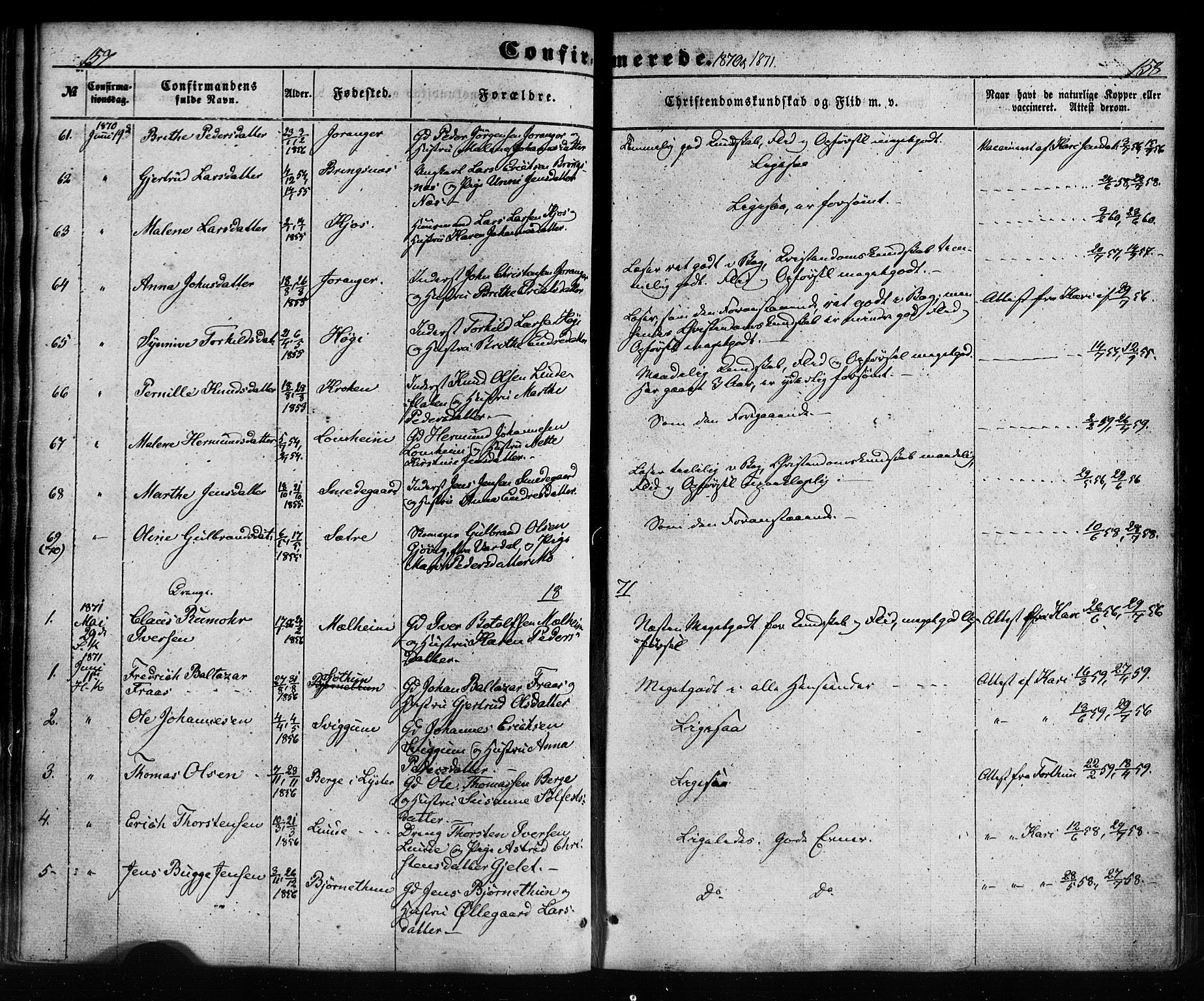 Hafslo sokneprestembete, SAB/A-80301/H/Haa/Haaa/L0012: Parish register (official) no. A 12, 1852-1885, p. 158-159