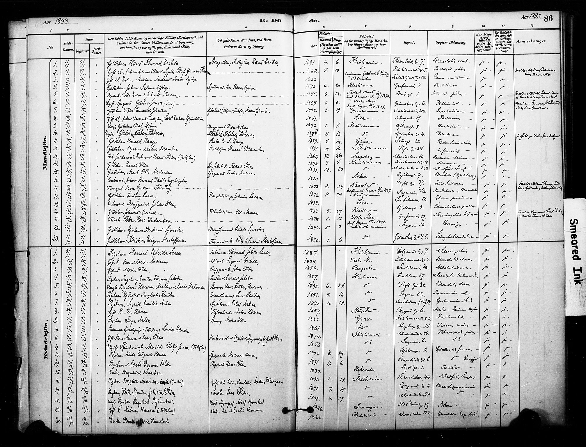 Sagene prestekontor Kirkebøker, SAO/A-10796/F/L0003: Parish register (official) no. 3, 1880-1922, p. 86