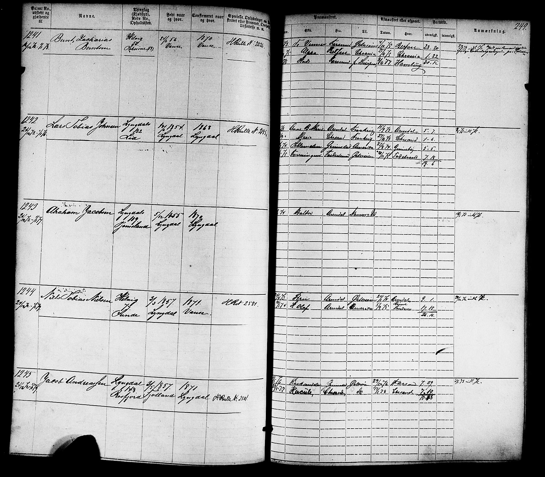 Farsund mønstringskrets, SAK/2031-0017/F/Fa/L0005: Annotasjonsrulle nr 1-1910 med register, Z-2, 1869-1877, p. 279