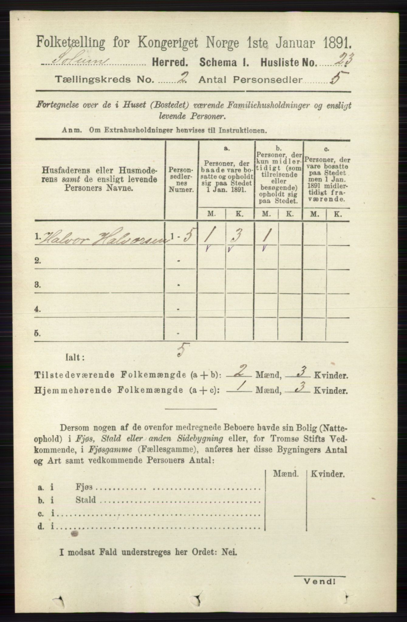 RA, 1891 census for 0818 Solum, 1891, p. 101