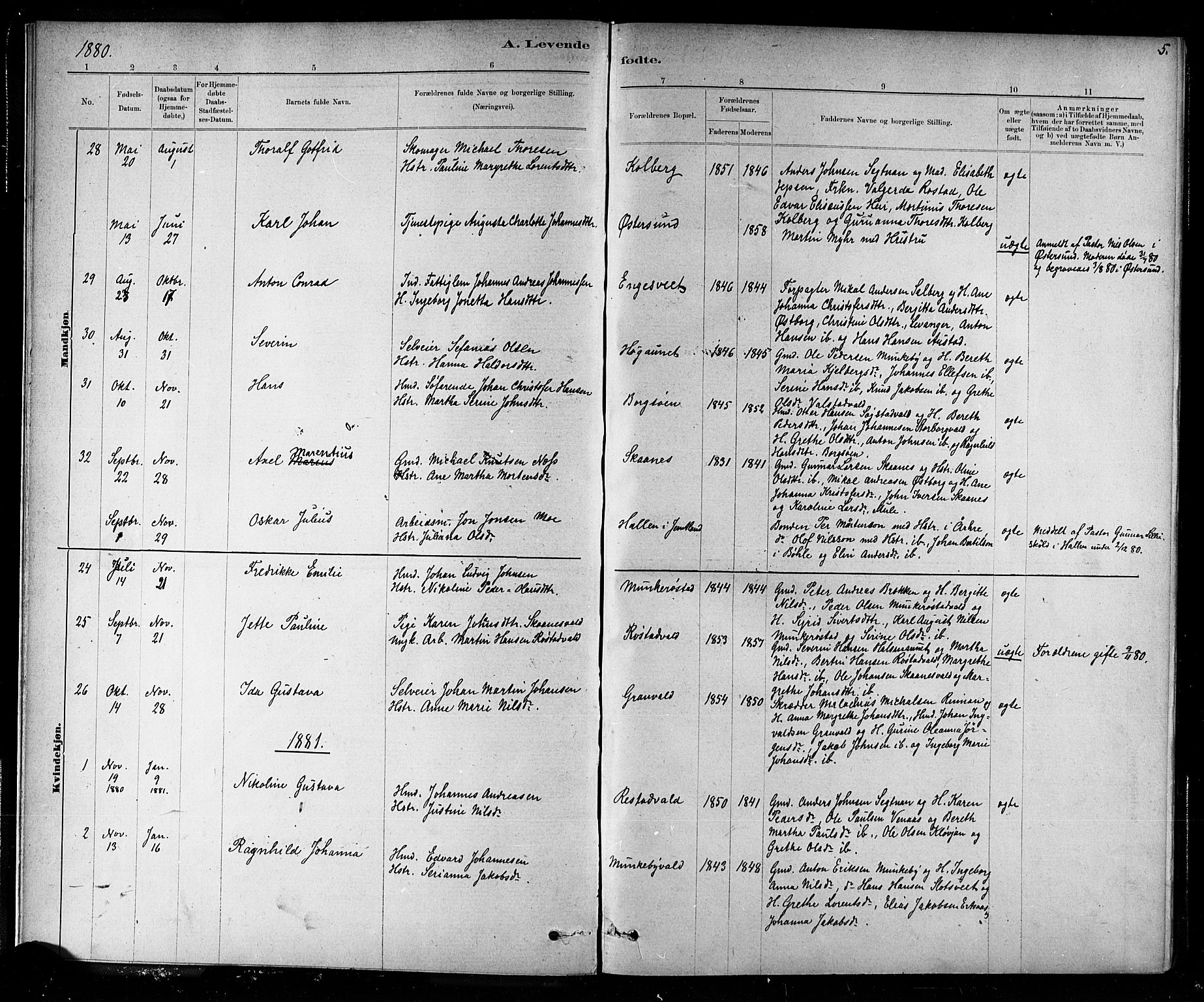 Ministerialprotokoller, klokkerbøker og fødselsregistre - Nord-Trøndelag, SAT/A-1458/721/L0208: Parish register (copy) no. 721C01, 1880-1917, p. 5