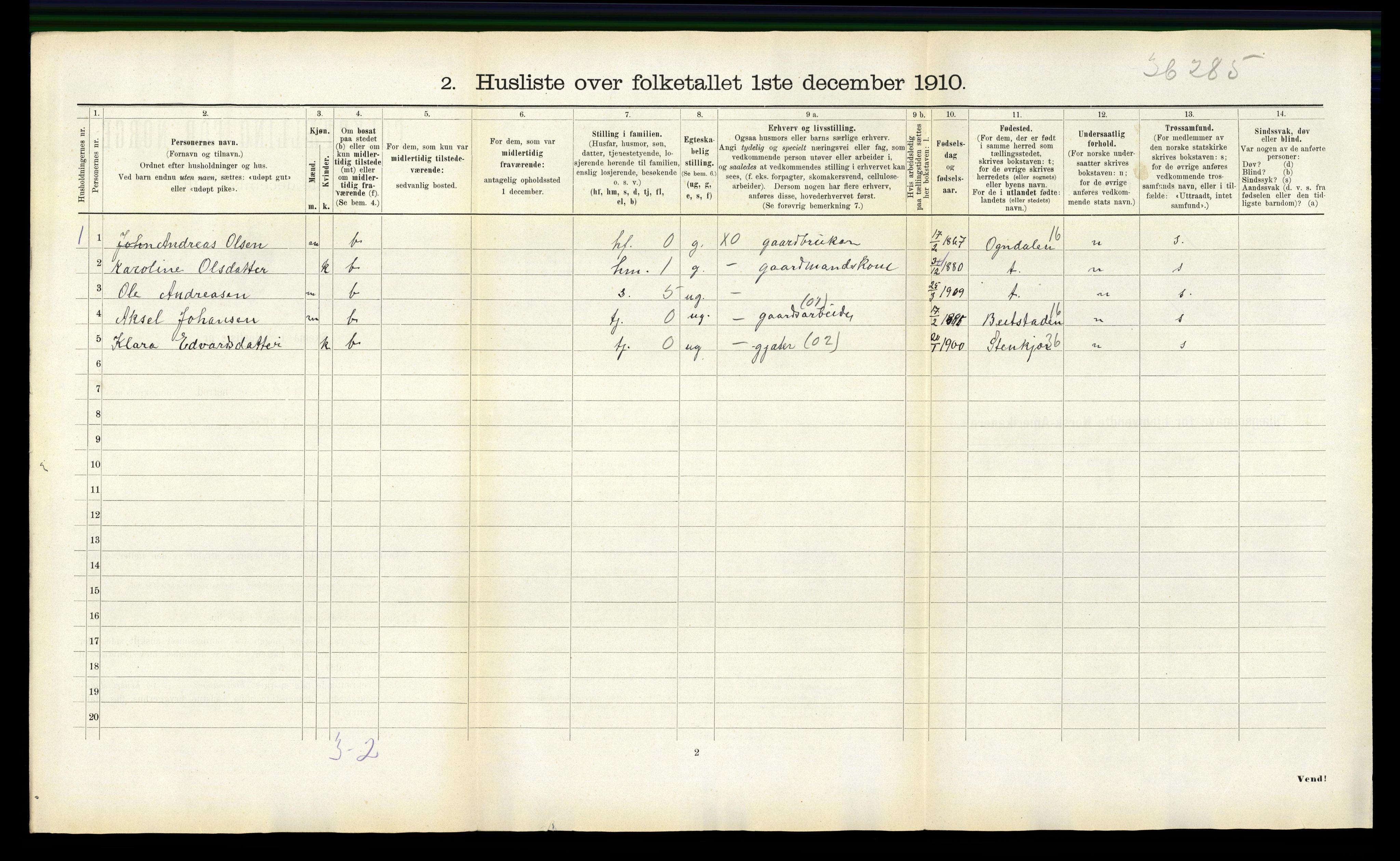 RA, 1910 census for Sparbu, 1910, p. 829