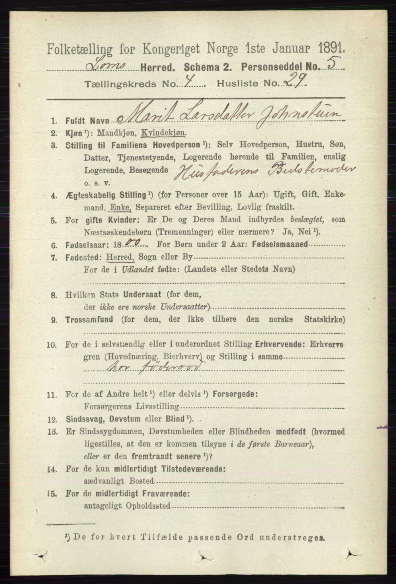 RA, 1891 census for 0514 Lom, 1891, p. 1675