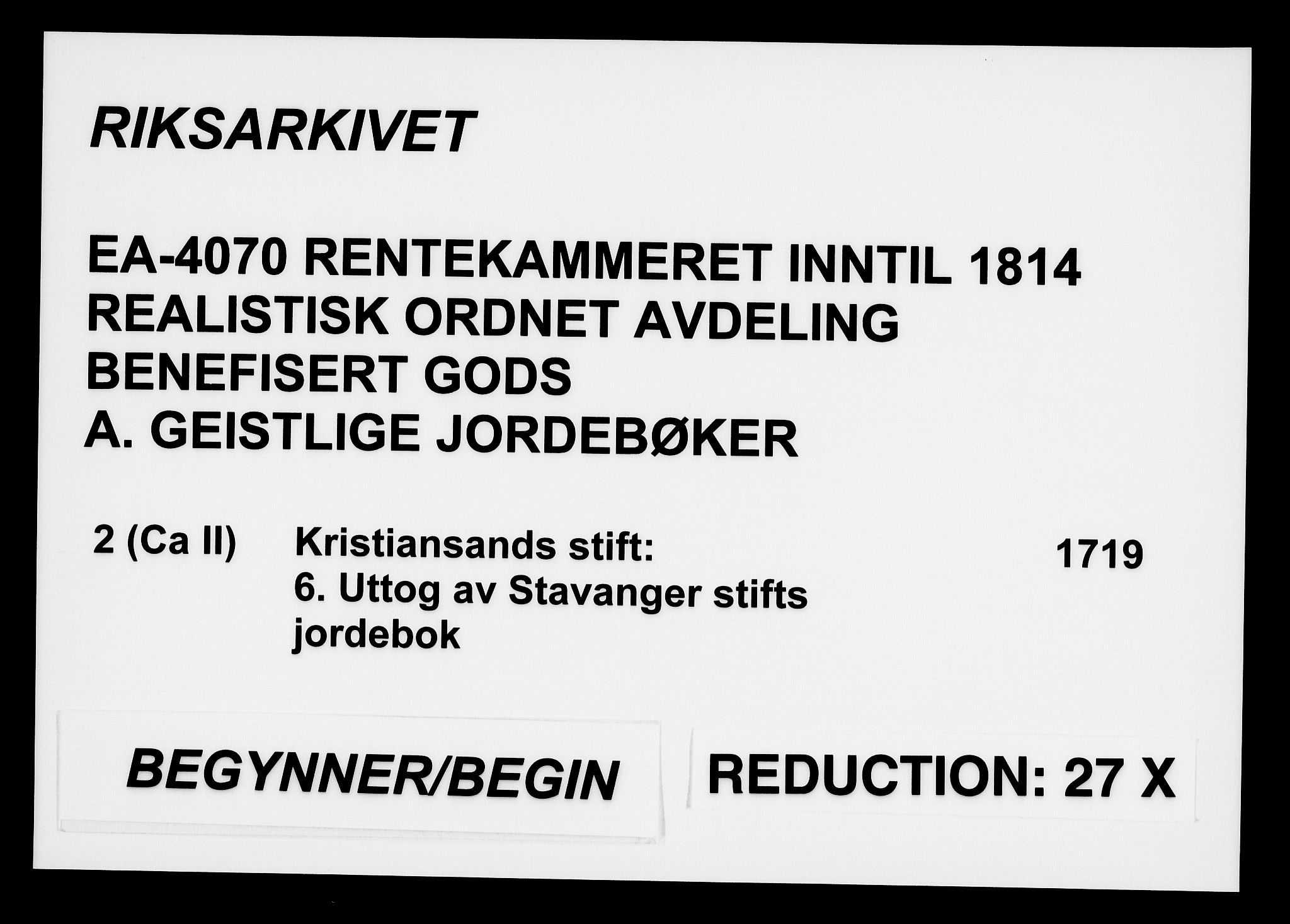 Rentekammeret inntil 1814, Realistisk ordnet avdeling, AV/RA-EA-4070/Fc/Fca/L0002/0007: [Ca II]  Kristiansand stift / Uttog av Stavanger stifts jordebok, 1719