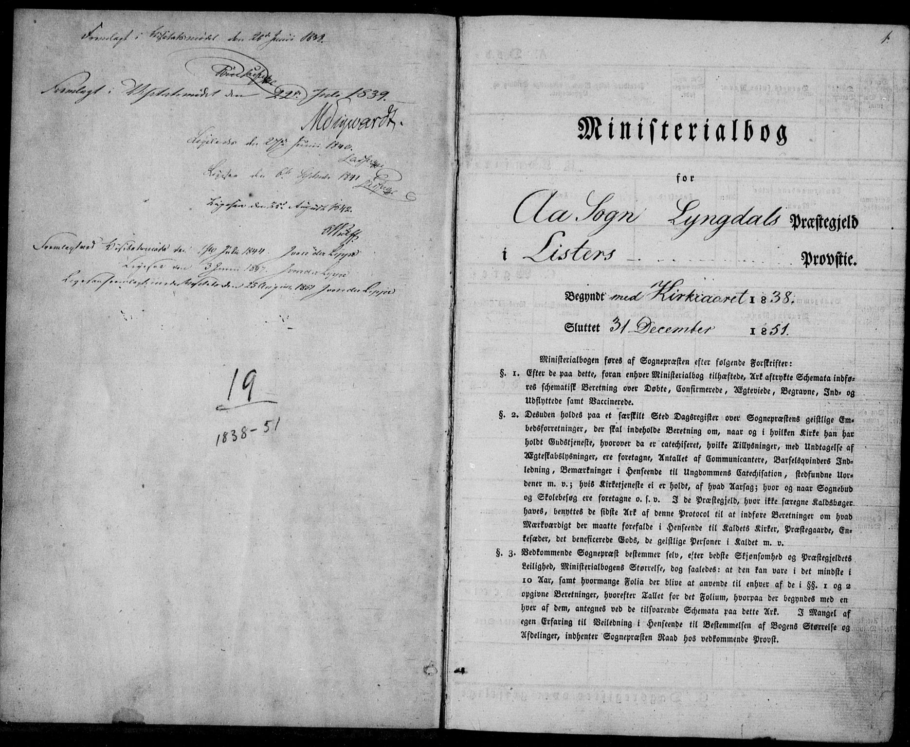 Lyngdal sokneprestkontor, SAK/1111-0029/F/Fa/Fac/L0008: Parish register (official) no. A 8, 1837-1852, p. 1