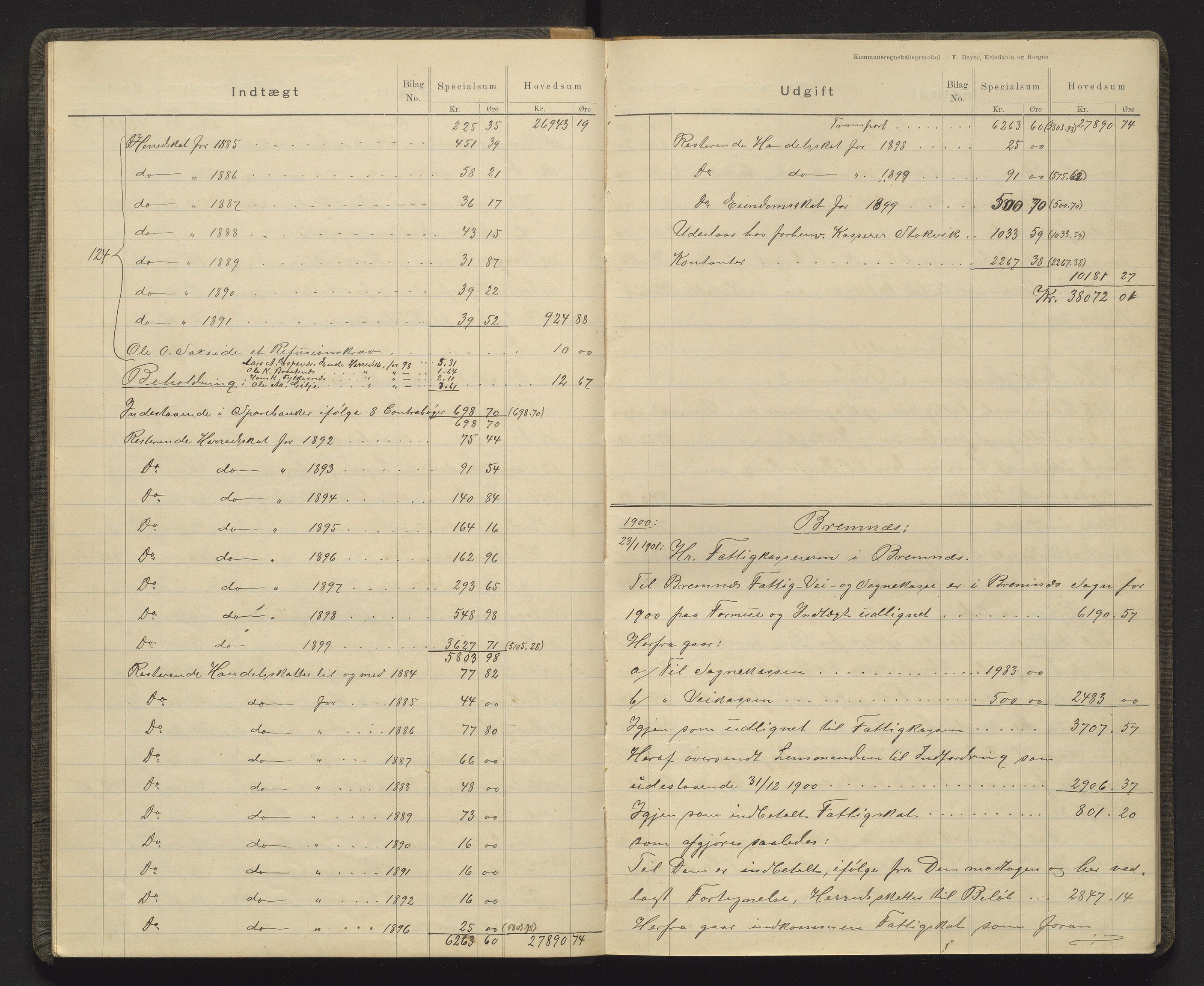 Finnaas kommune. Heradskassen, IKAH/1218a-121/R/Rc/Rca/L0002: Kontobok, 1899-1912