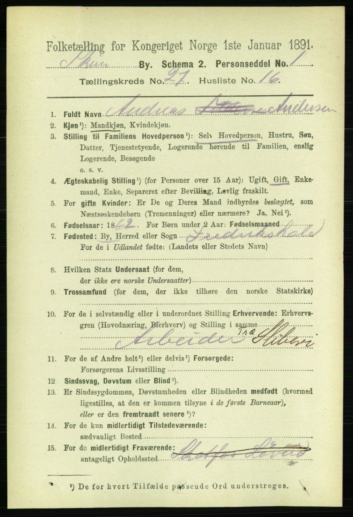 RA, 1891 census for 0806 Skien, 1891, p. 6474