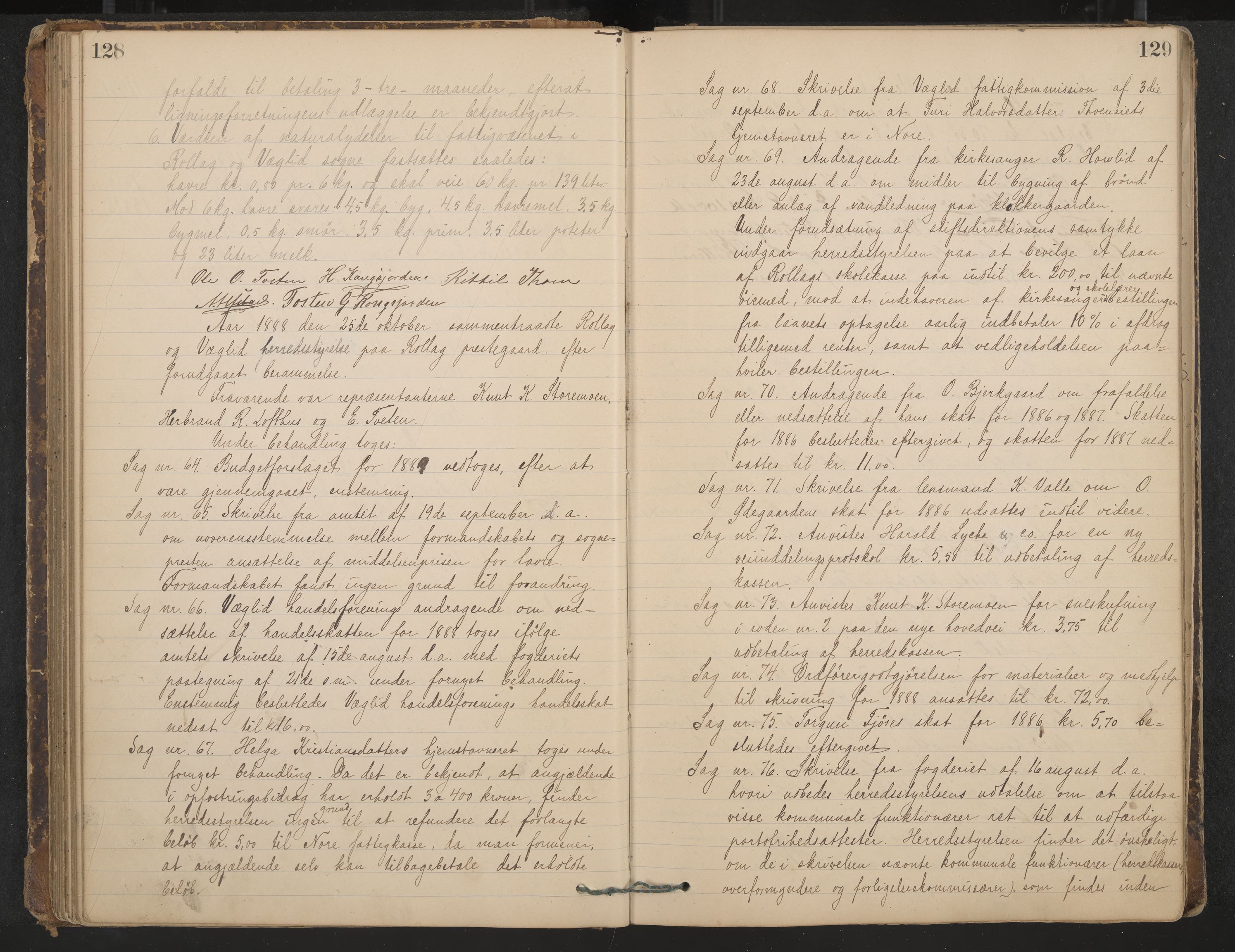 Rollag formannskap og sentraladministrasjon, IKAK/0632021-2/A/Aa/L0003: Møtebok, 1884-1897, p. 128-129