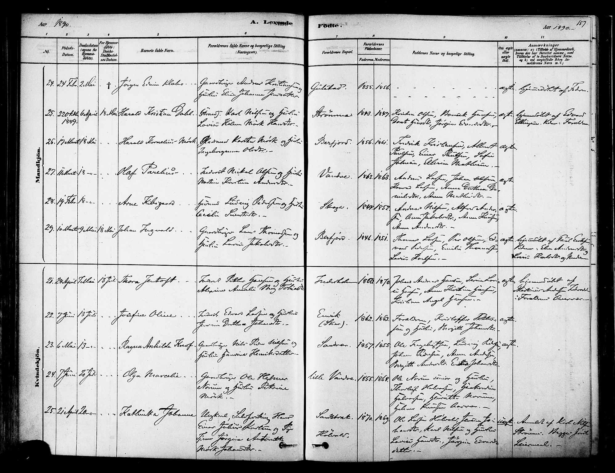 Ministerialprotokoller, klokkerbøker og fødselsregistre - Nordland, AV/SAT-A-1459/834/L0507: Parish register (official) no. 834A05, 1878-1892, p. 157