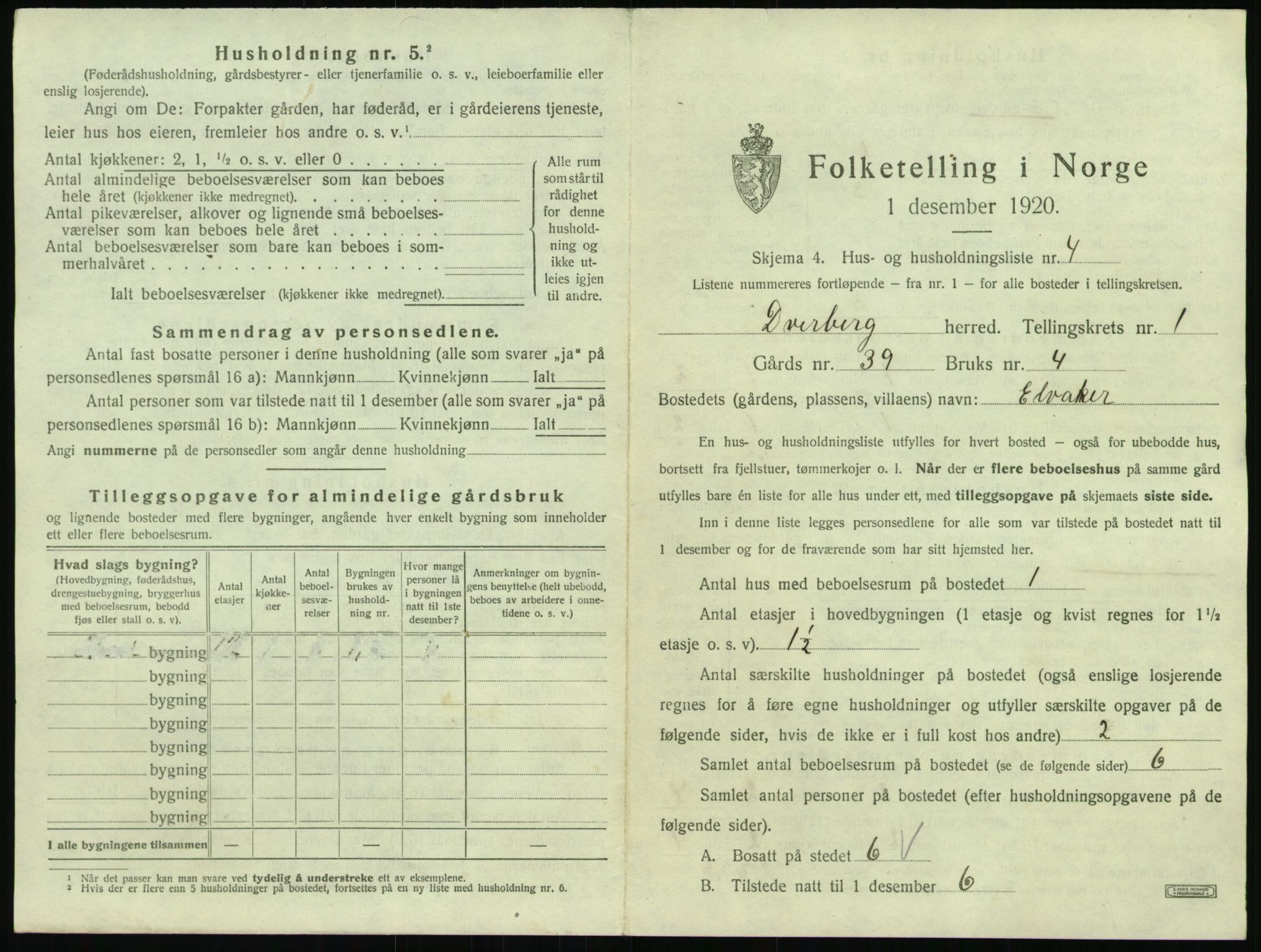 SAT, 1920 census for Dverberg, 1920, p. 70