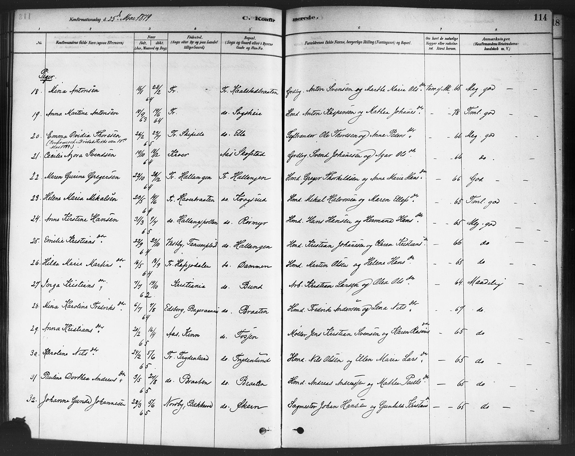 Drøbak prestekontor Kirkebøker, SAO/A-10142a/F/Fc/L0002: Parish register (official) no. III 2, 1878-1891, p. 114