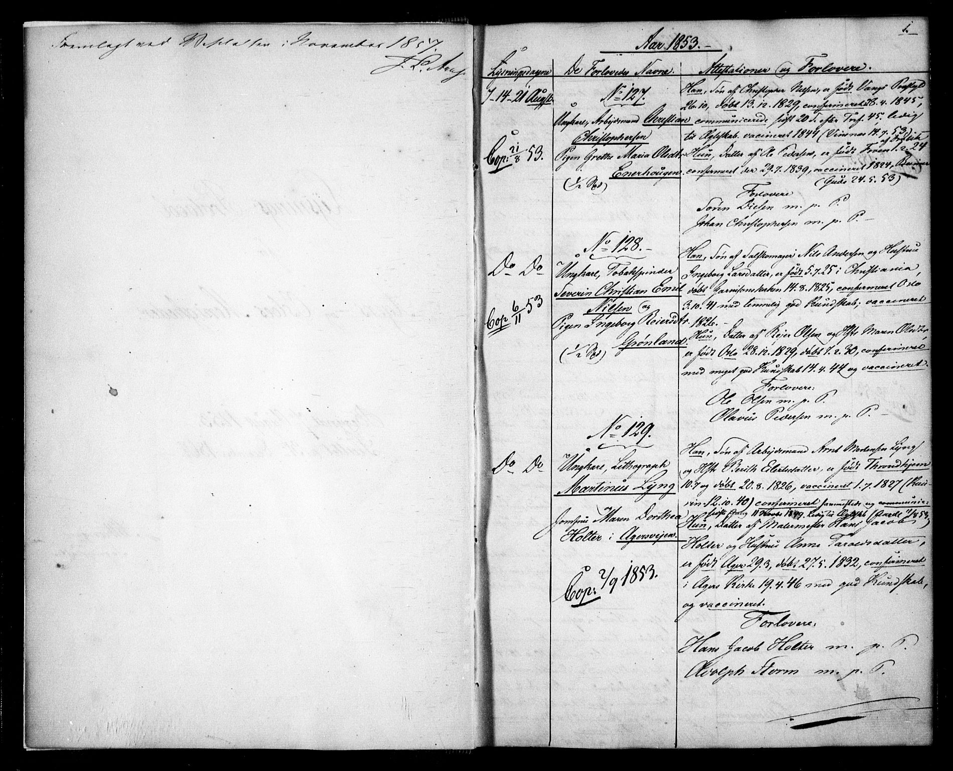 Aker prestekontor kirkebøker, SAO/A-10861/H/L0005: Banns register no. 5, 1853-1864, p. 1