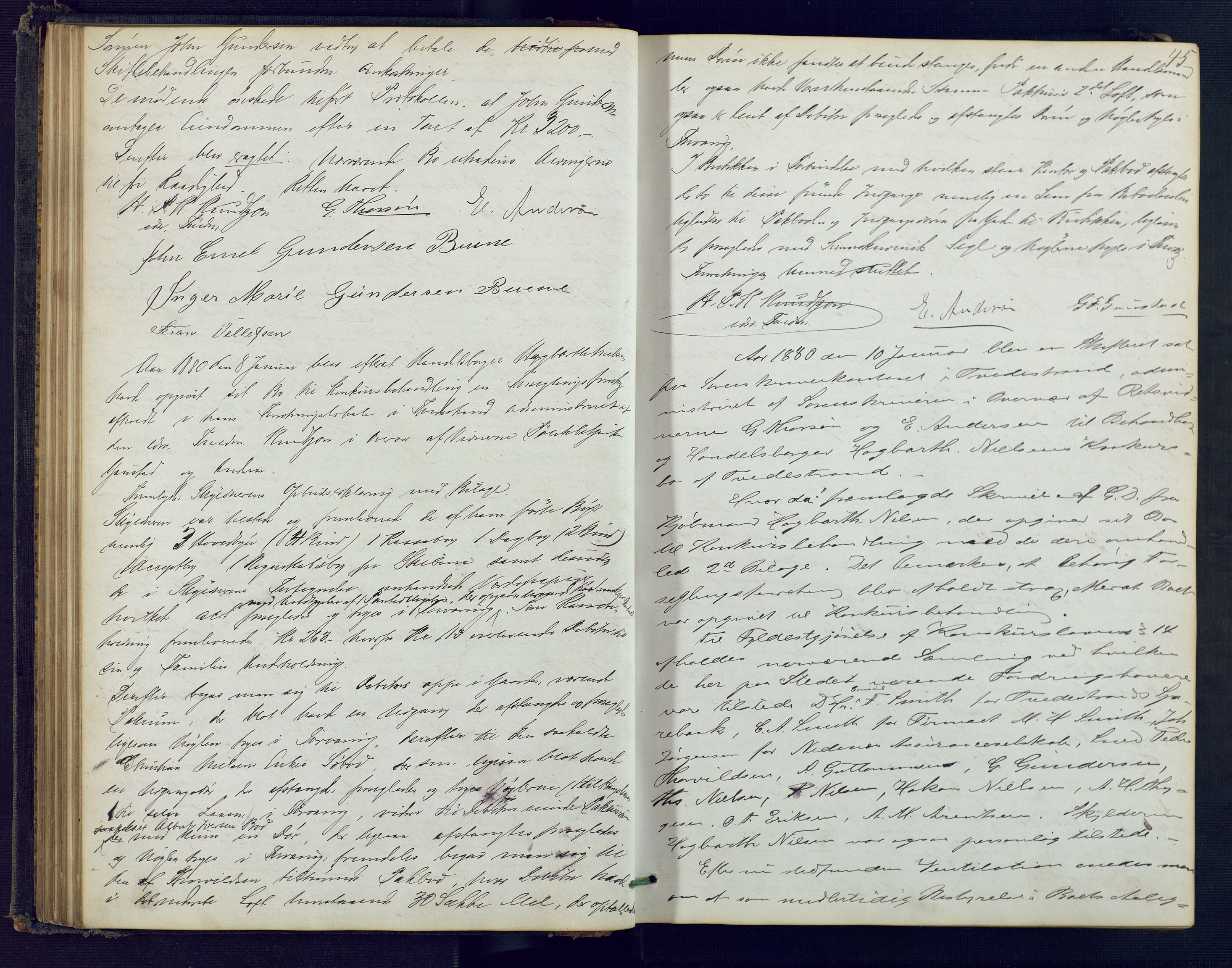 Holt sorenskriveri, AV/SAK-1221-0002/H/Hc/L0016: Skiftebehandlingsprotokoll nr. 7, 1879-1885, p. 44b-45a