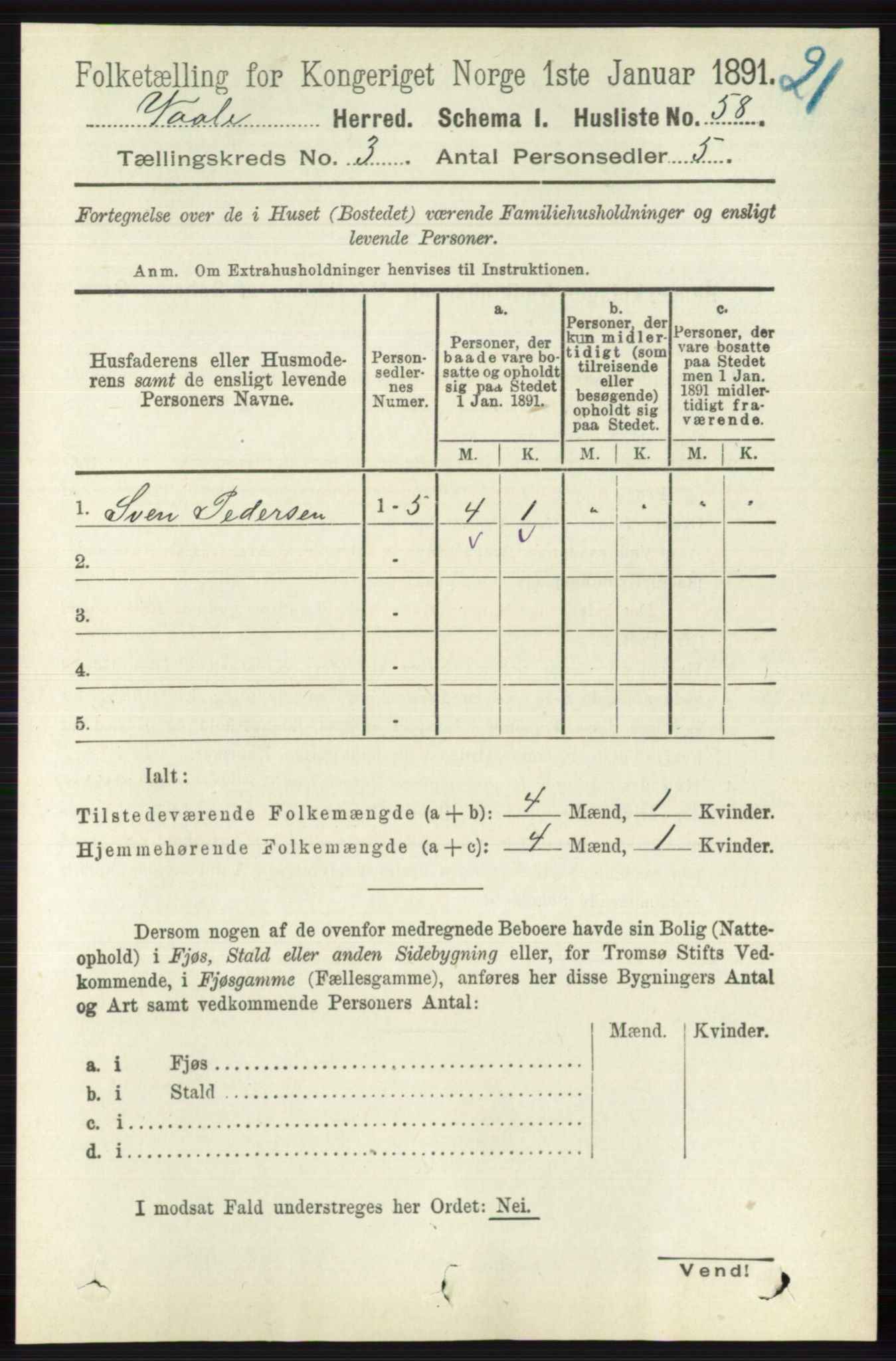 RA, 1891 census for 0716 Våle, 1891, p. 540