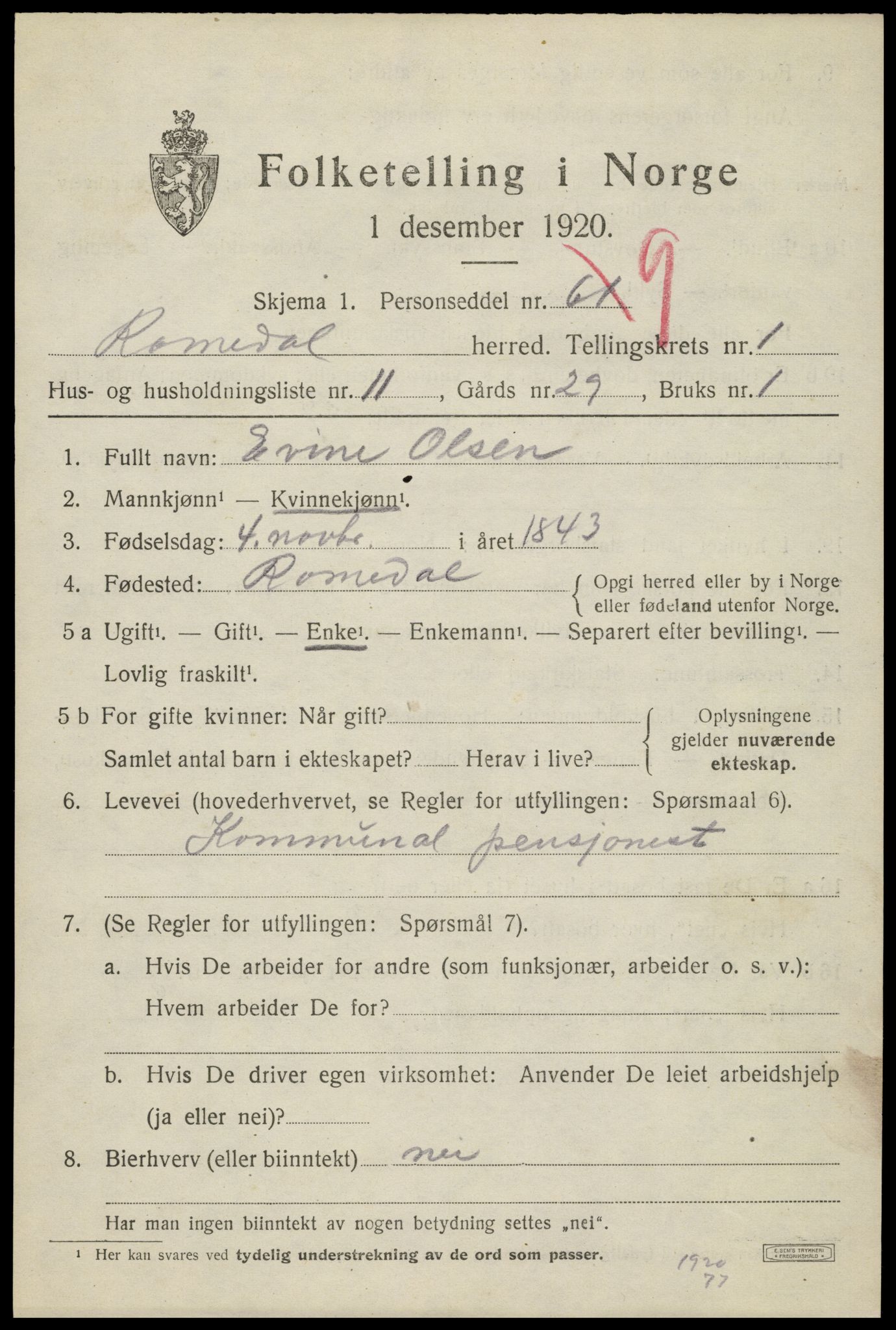 SAH, 1920 census for Romedal, 1920, p. 2061