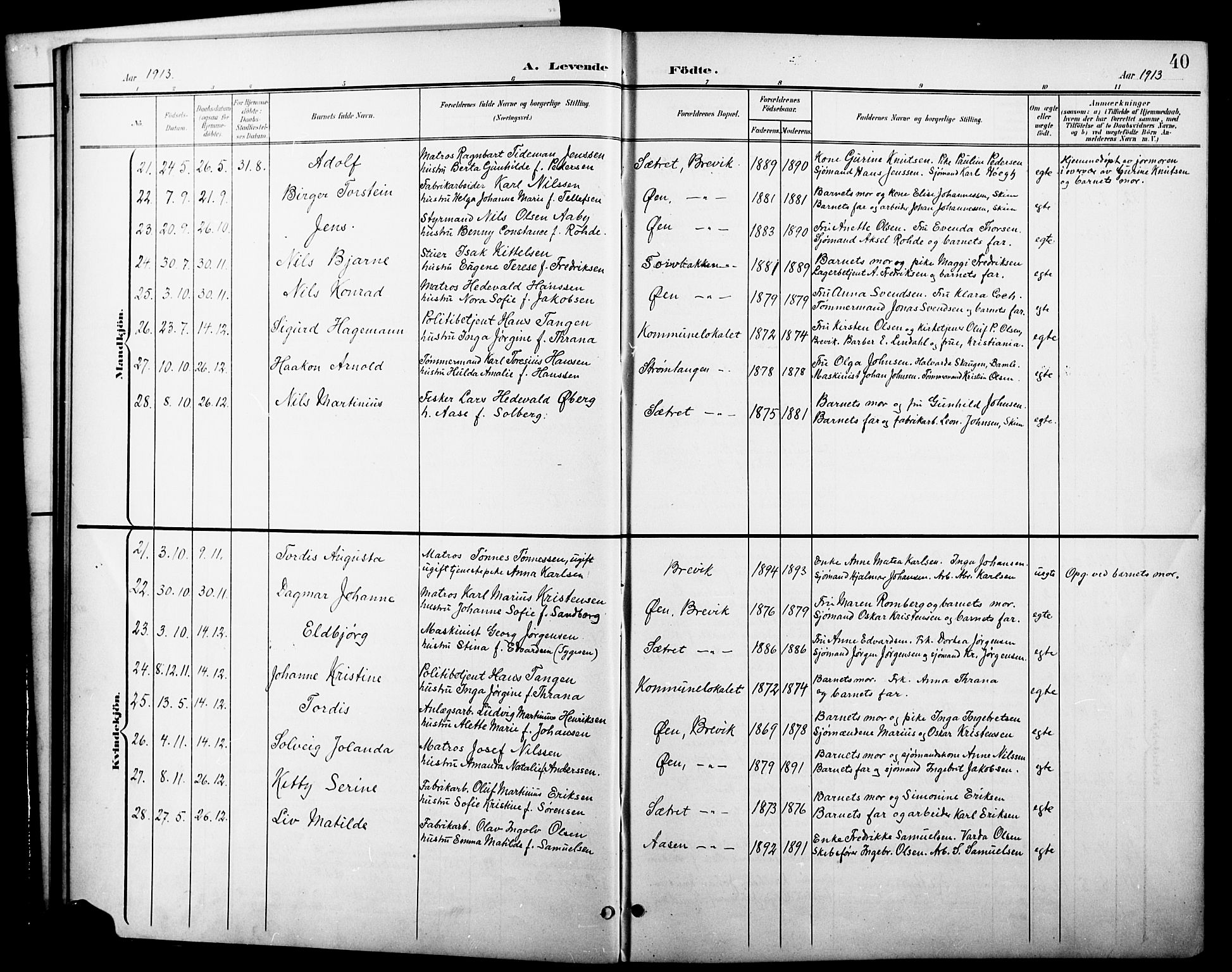 Brevik kirkebøker, SAKO/A-255/G/Ga/L0005: Parish register (copy) no. 5, 1901-1924, p. 40
