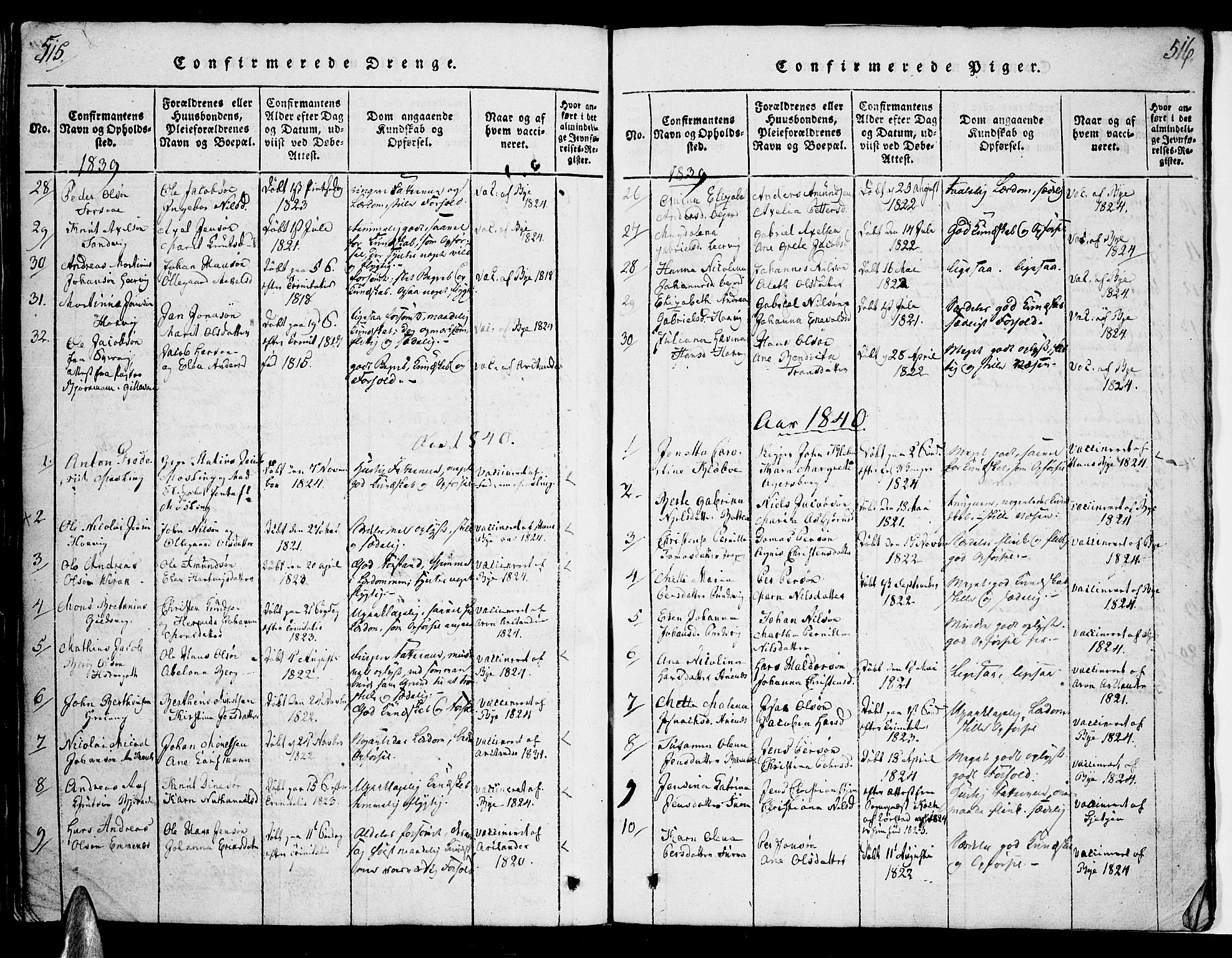 Ministerialprotokoller, klokkerbøker og fødselsregistre - Nordland, AV/SAT-A-1459/863/L0894: Parish register (official) no. 863A06, 1821-1851, p. 515-516