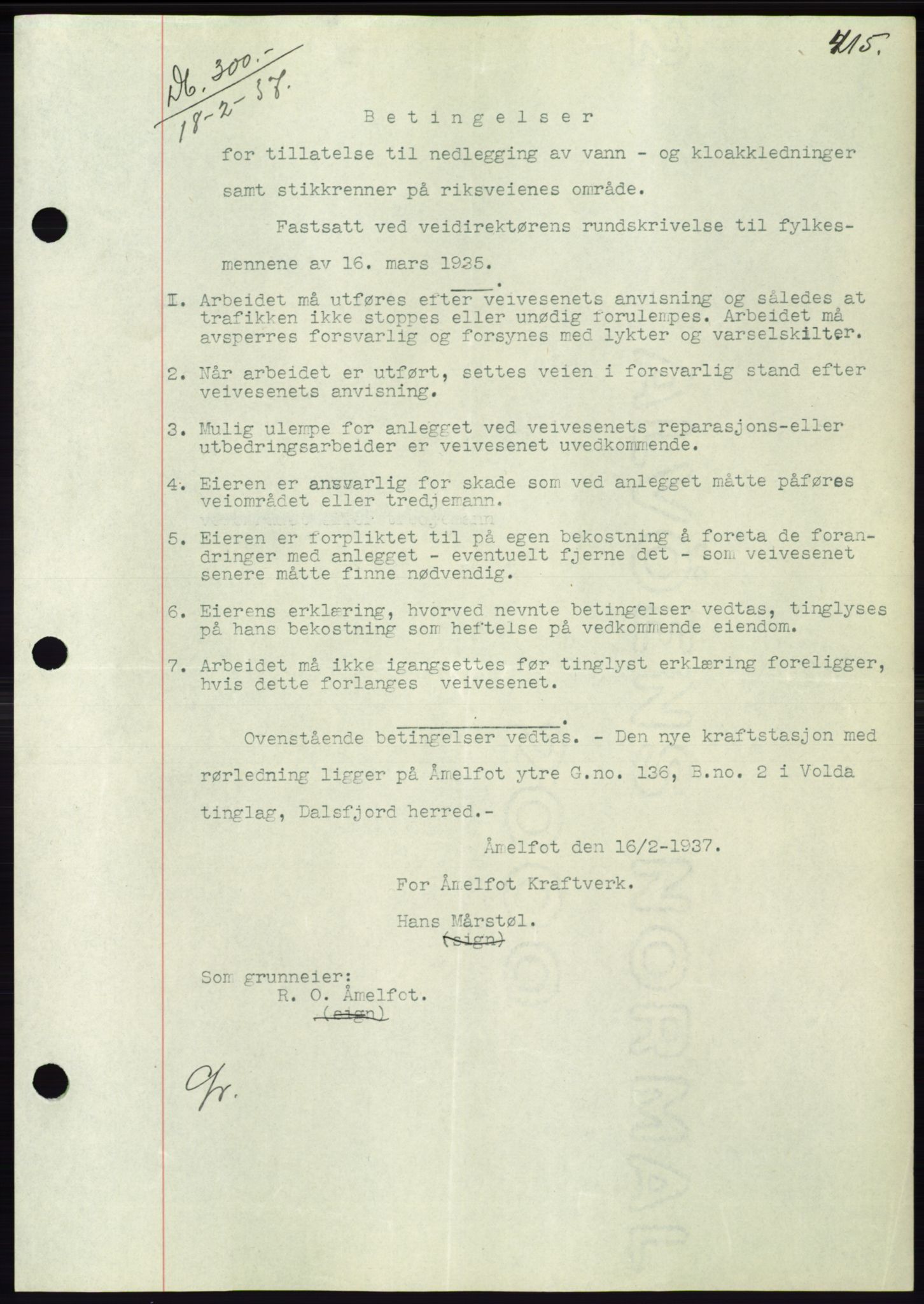 Søre Sunnmøre sorenskriveri, SAT/A-4122/1/2/2C/L0062: Mortgage book no. 56, 1936-1937, Diary no: : 300/1937