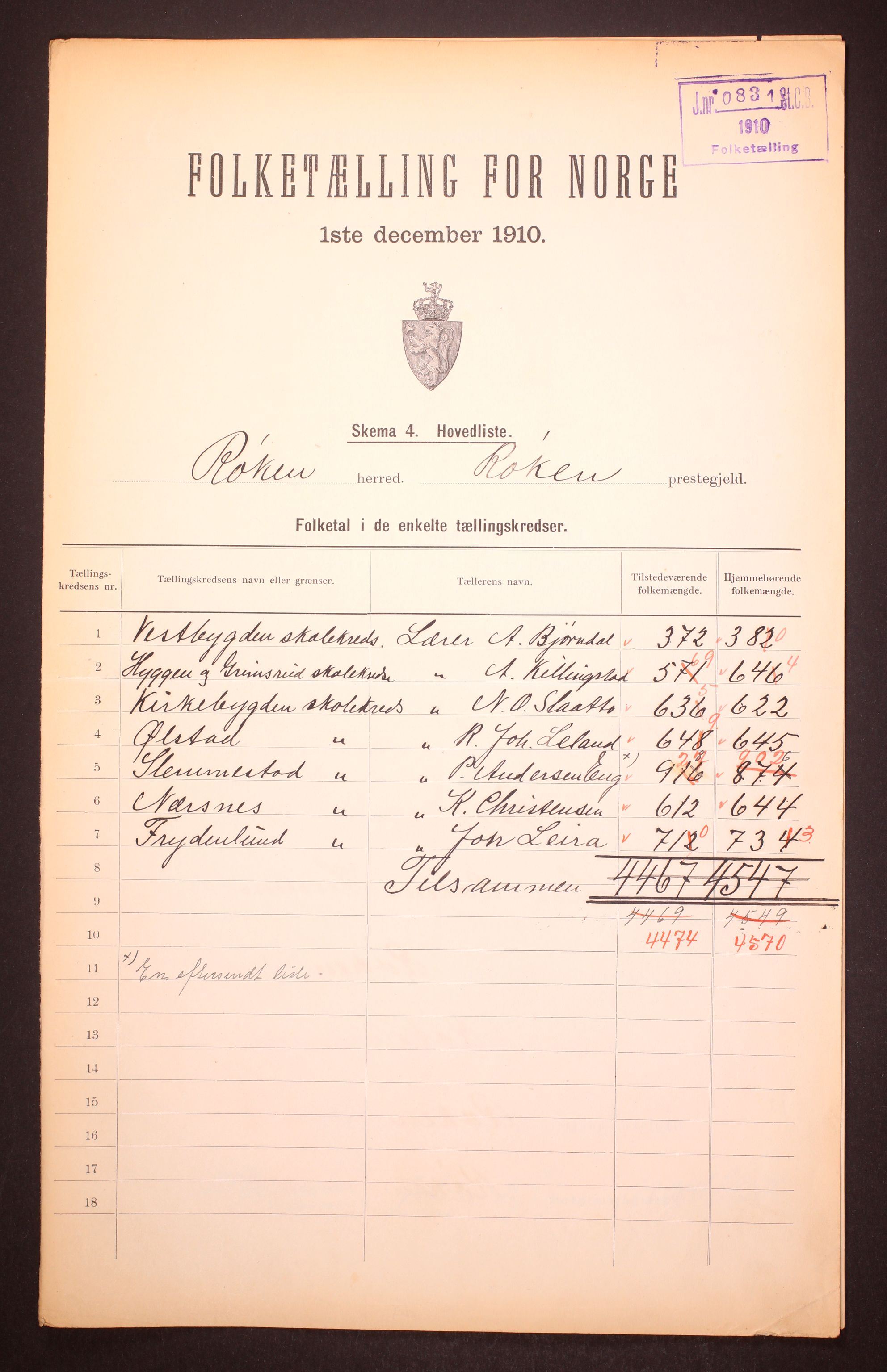 RA, 1910 census for Røyken, 1910, p. 2