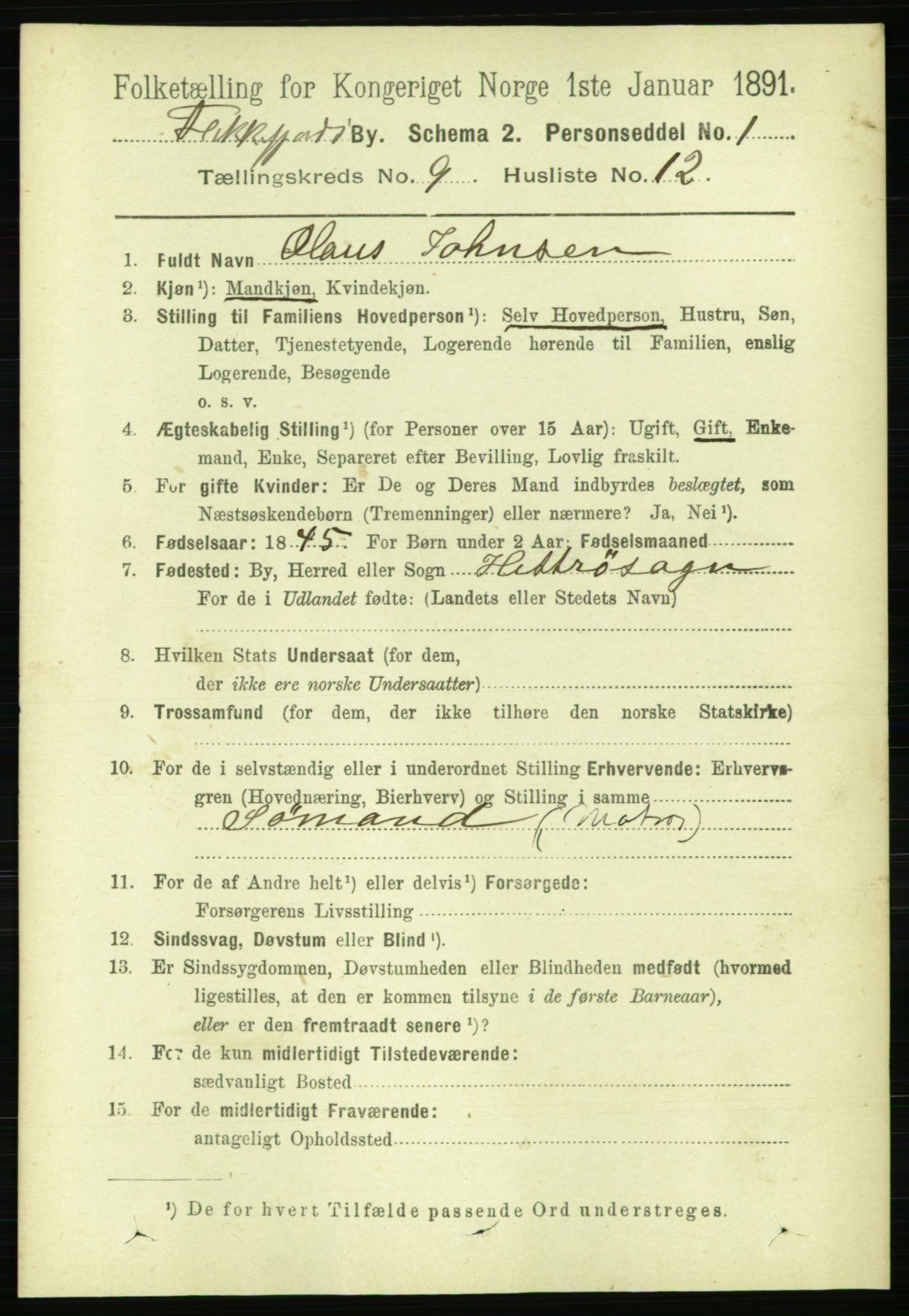 RA, 1891 census for 1004 Flekkefjord, 1891, p. 1523