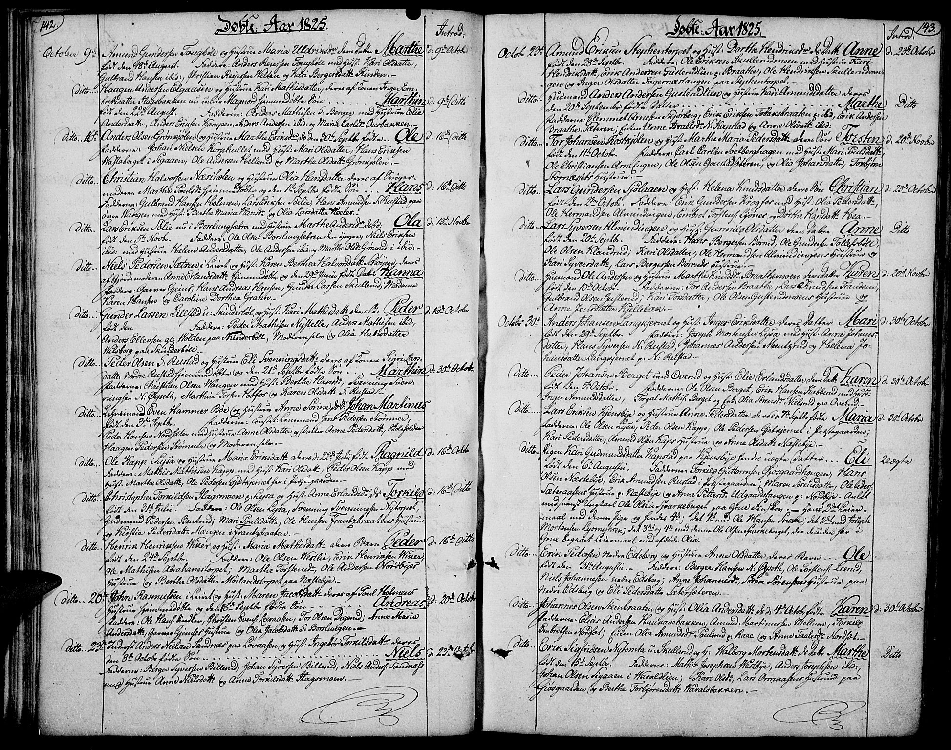 Vinger prestekontor, AV/SAH-PREST-024/H/Ha/Hab/L0002: Parish register (copy) no. 2, 1818-1834, p. 142-143