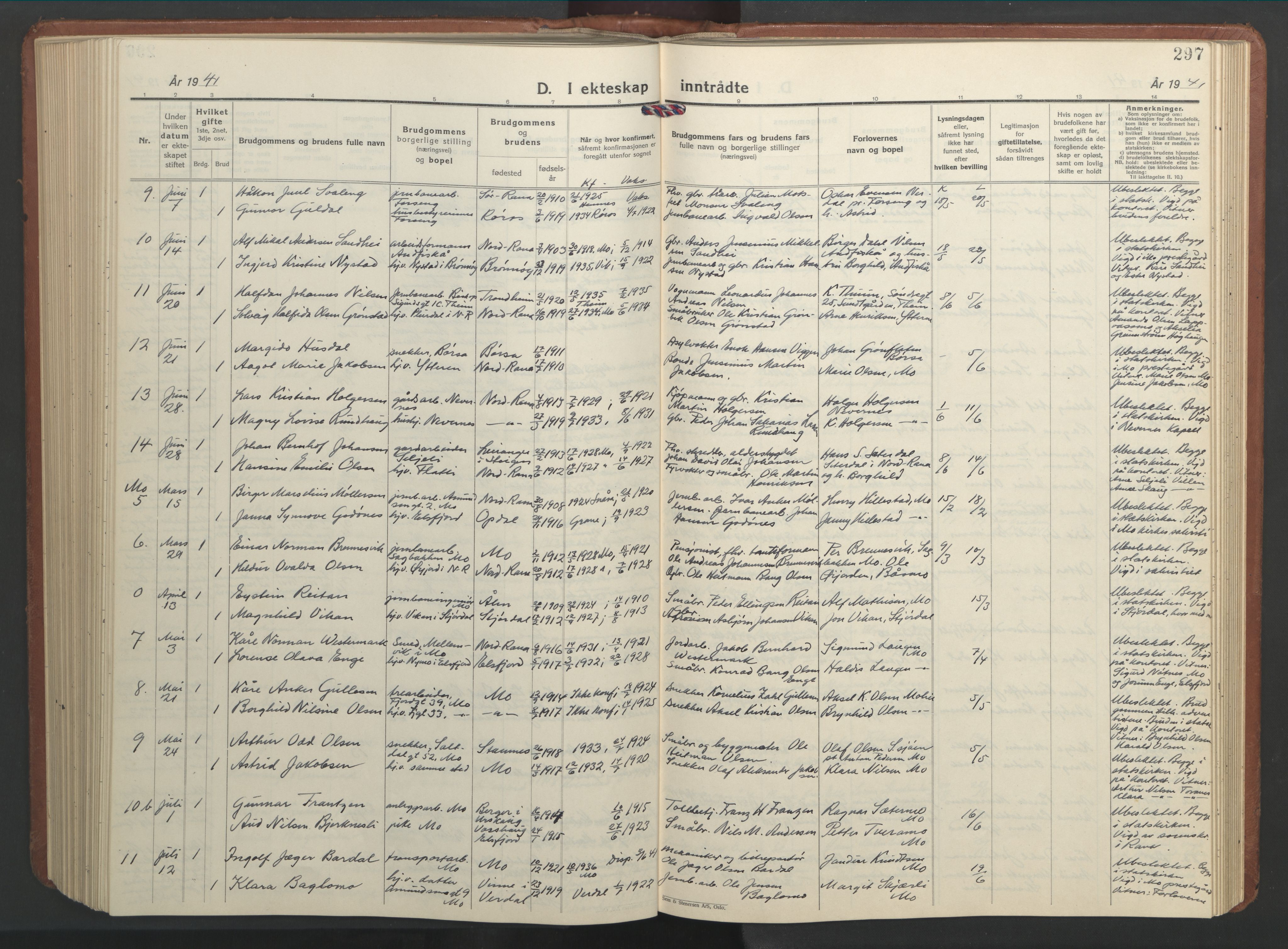 Ministerialprotokoller, klokkerbøker og fødselsregistre - Nordland, AV/SAT-A-1459/827/L0425: Parish register (copy) no. 827C14, 1931-1946, p. 297