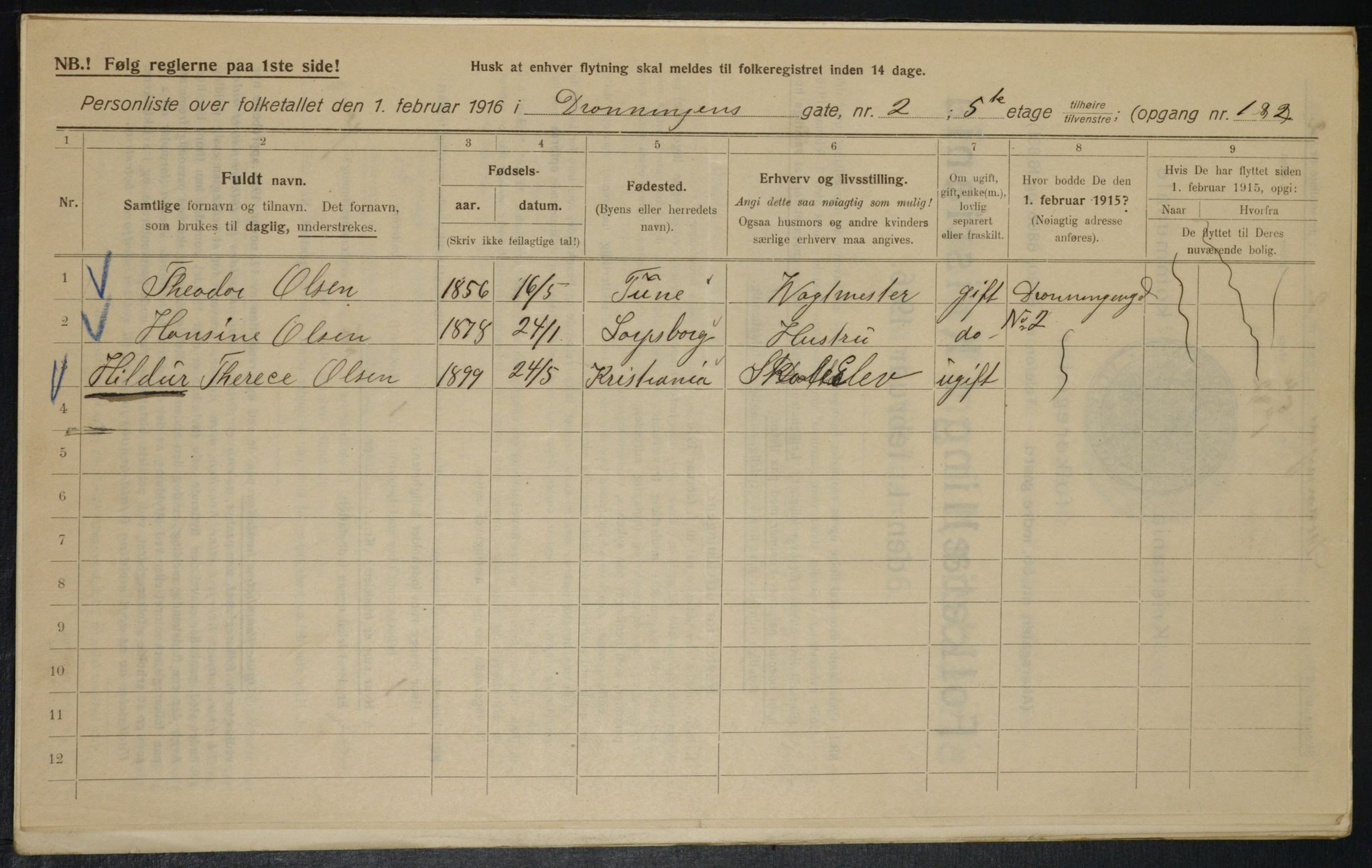 OBA, Municipal Census 1916 for Kristiania, 1916, p. 17292