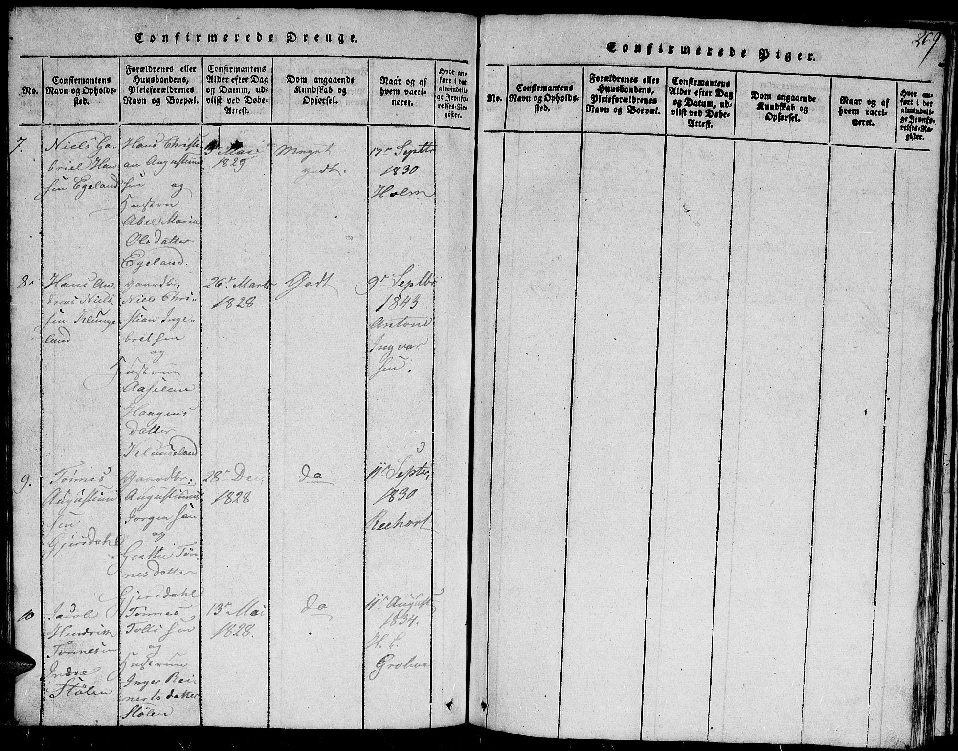 Herad sokneprestkontor, AV/SAK-1111-0018/F/Fb/Fba/L0001: Parish register (copy) no. B 1, 1815-1852, p. 269