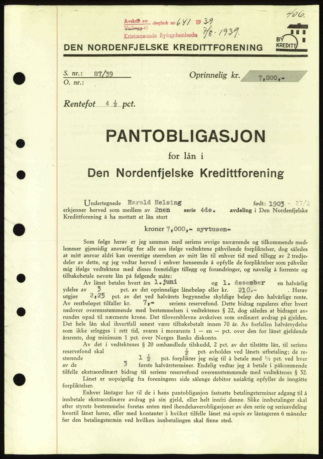 Kristiansund byfogd, SAT/A-4587/A/27: Mortgage book no. 31, 1938-1939, Diary no: : 641/1939