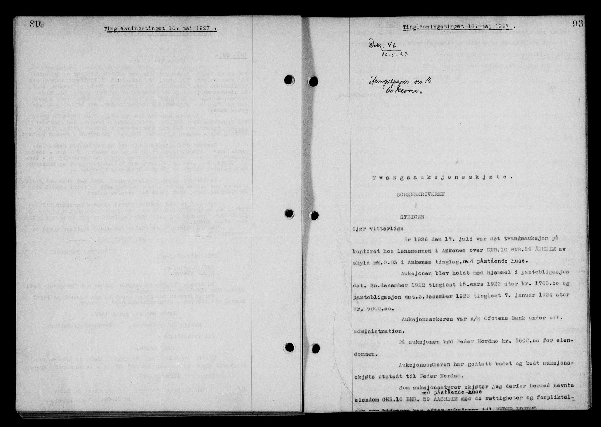 Steigen og Ofoten sorenskriveri, AV/SAT-A-0030/1/2/2C/L0014: Mortgage book no. 13 og 15, 1926-1927, Deed date: 16.05.1927