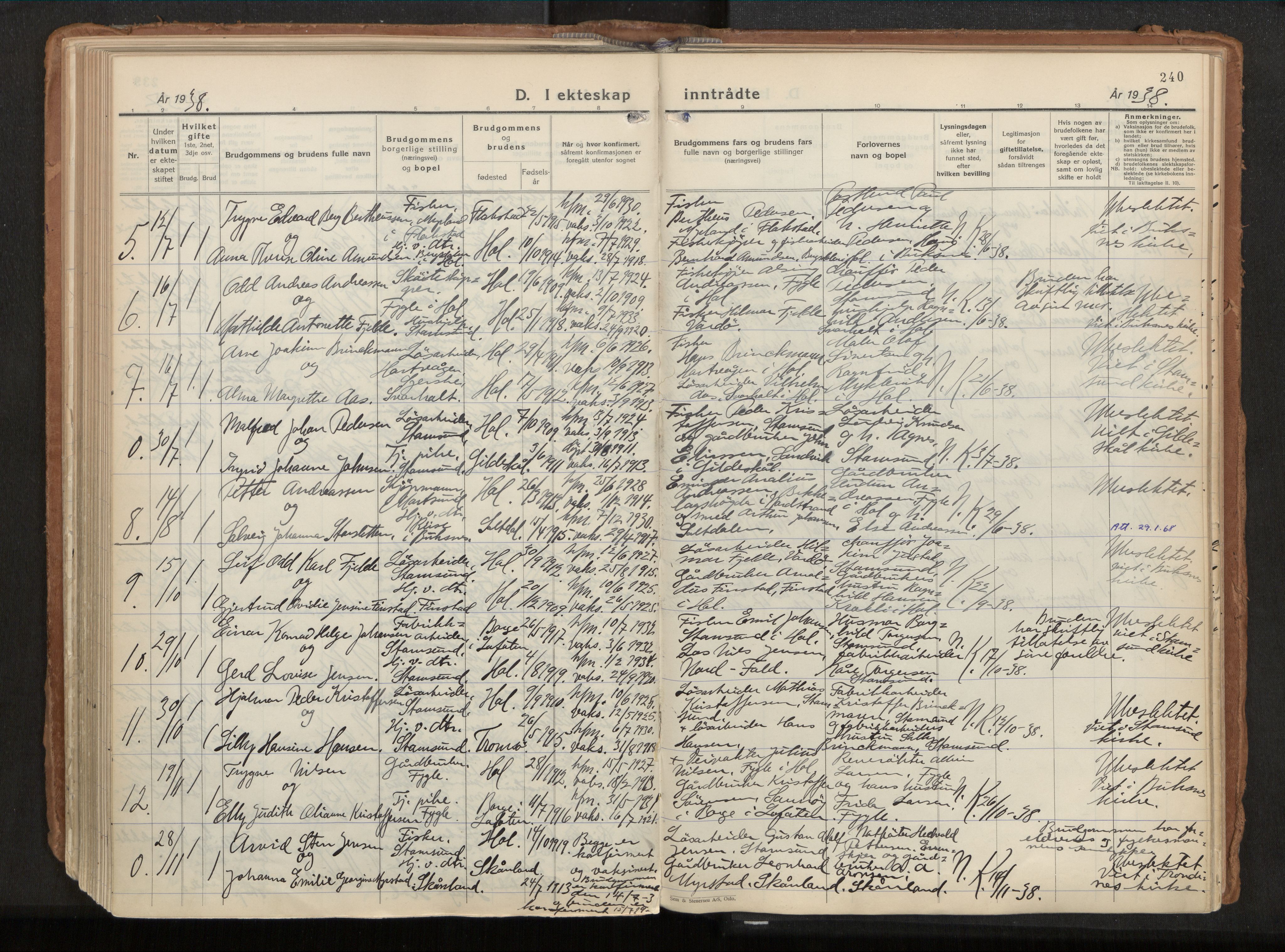 Ministerialprotokoller, klokkerbøker og fødselsregistre - Nordland, SAT/A-1459/882/L1182: Parish register (official) no. 882A04, 1932-1950, p. 240