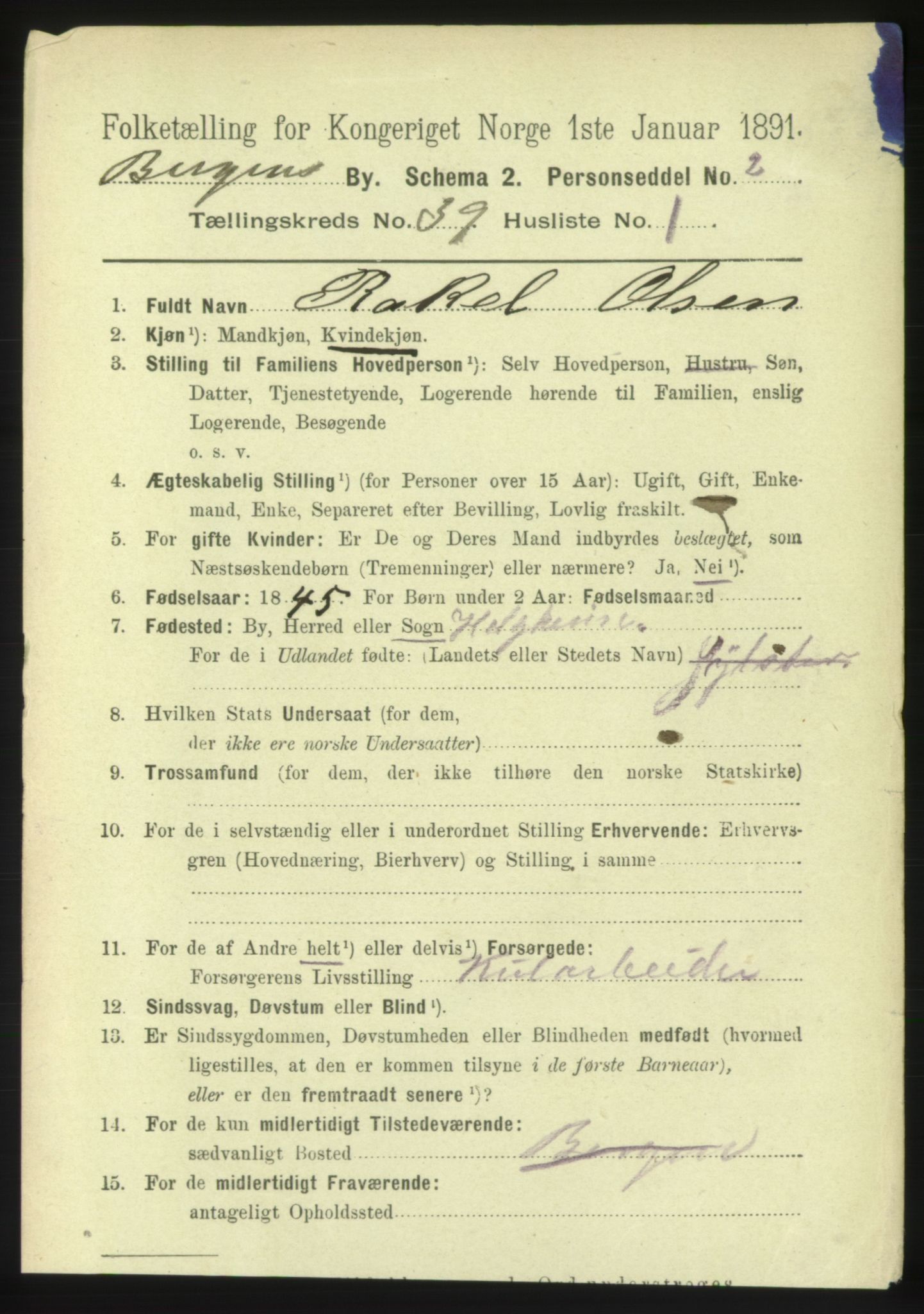 RA, 1891 Census for 1301 Bergen, 1891, p. 46541