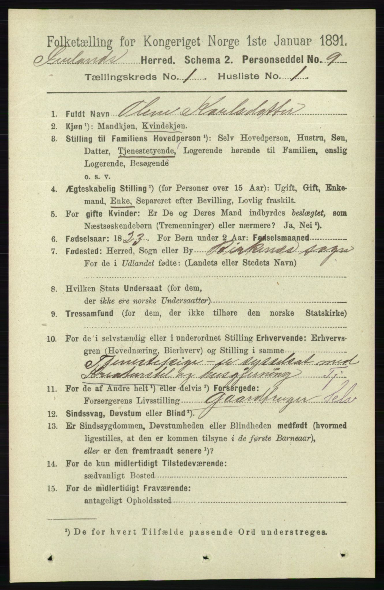 RA, 1891 census for 0935 Iveland, 1891, p. 68