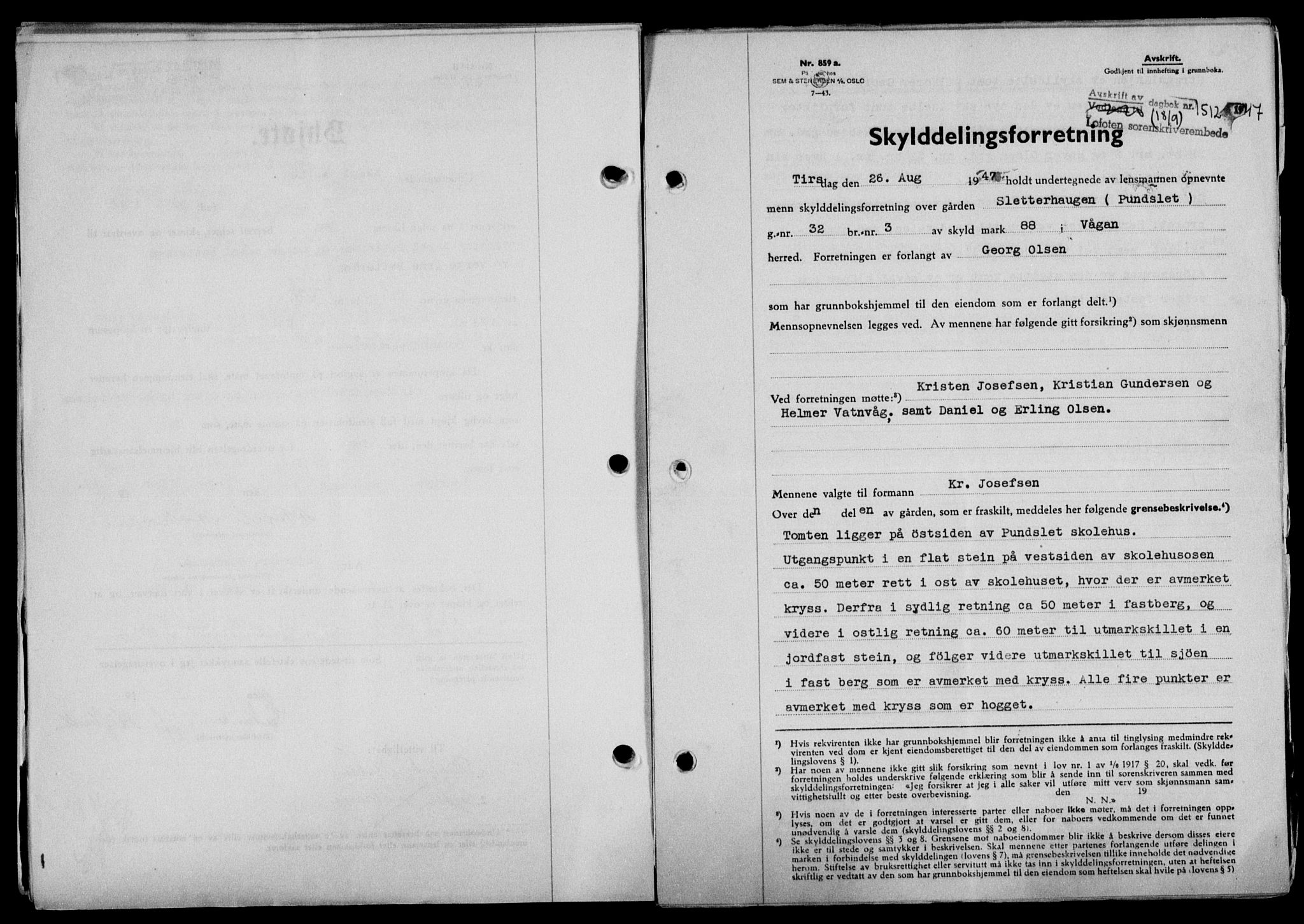 Lofoten sorenskriveri, SAT/A-0017/1/2/2C/L0016a: Mortgage book no. 16a, 1947-1947, Diary no: : 1512/1947