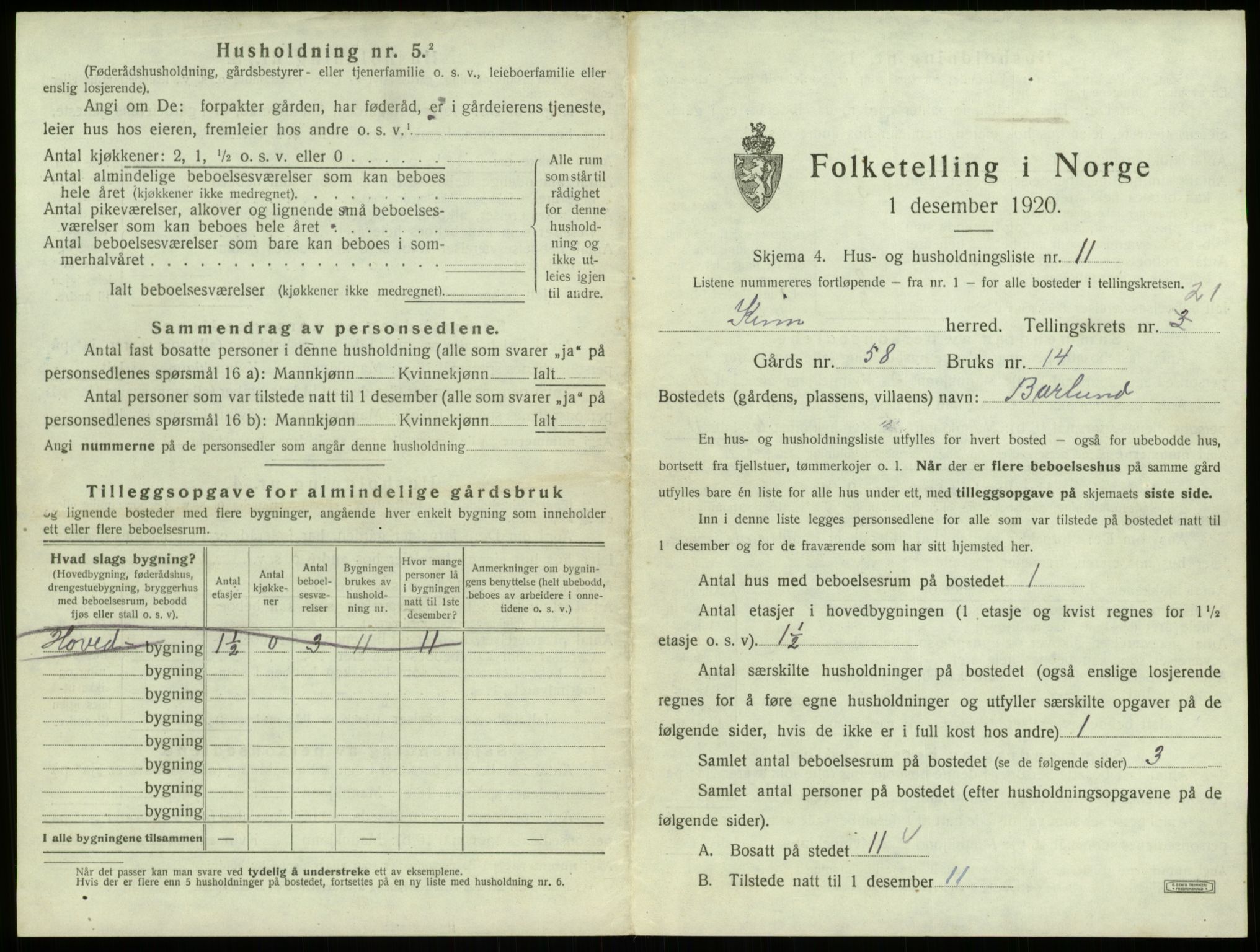 SAB, 1920 census for Kinn, 1920, p. 1090