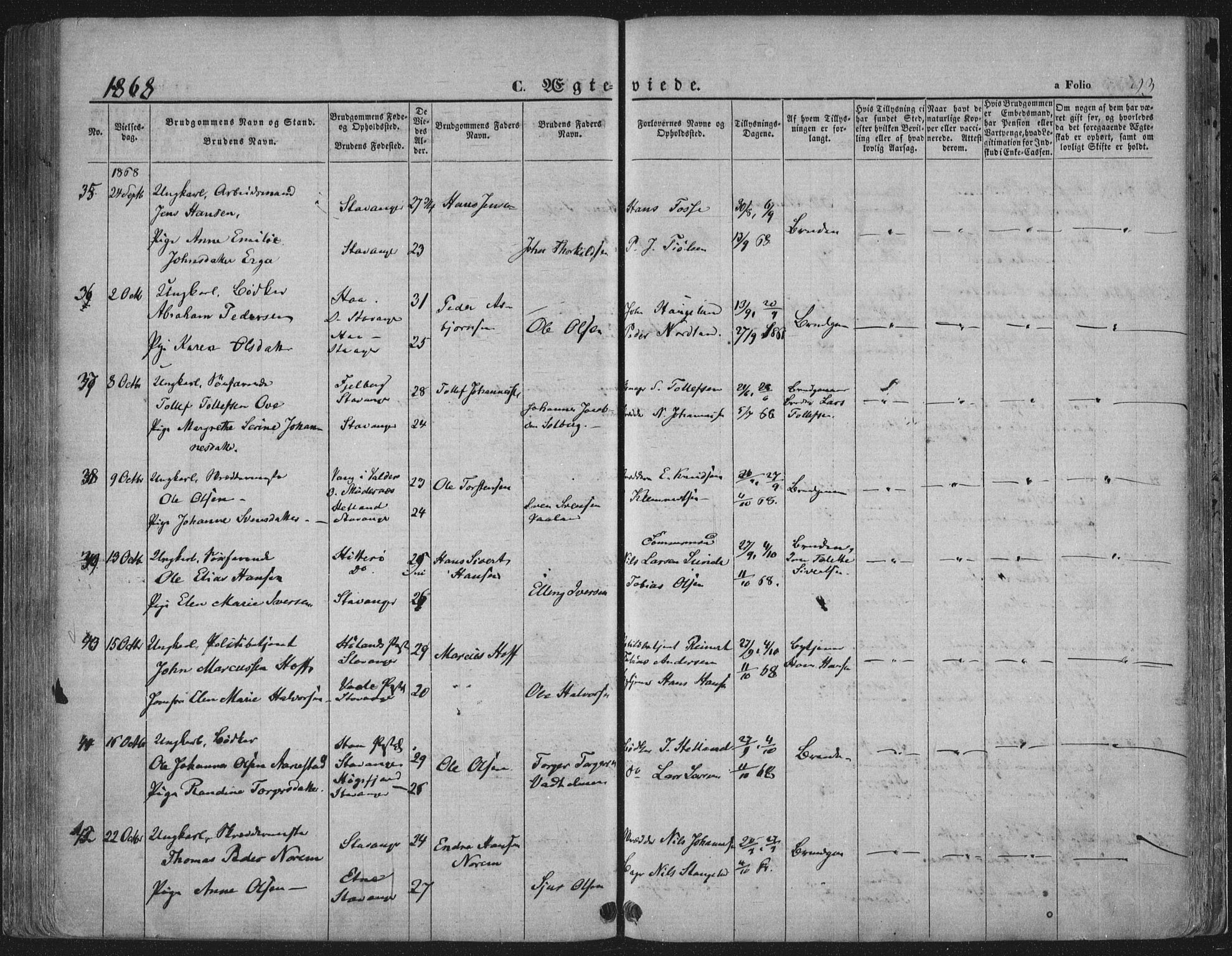 Domkirken sokneprestkontor, SAST/A-101812/001/30/30BA/L0019: Parish register (official) no. A 18, 1857-1877, p. 93