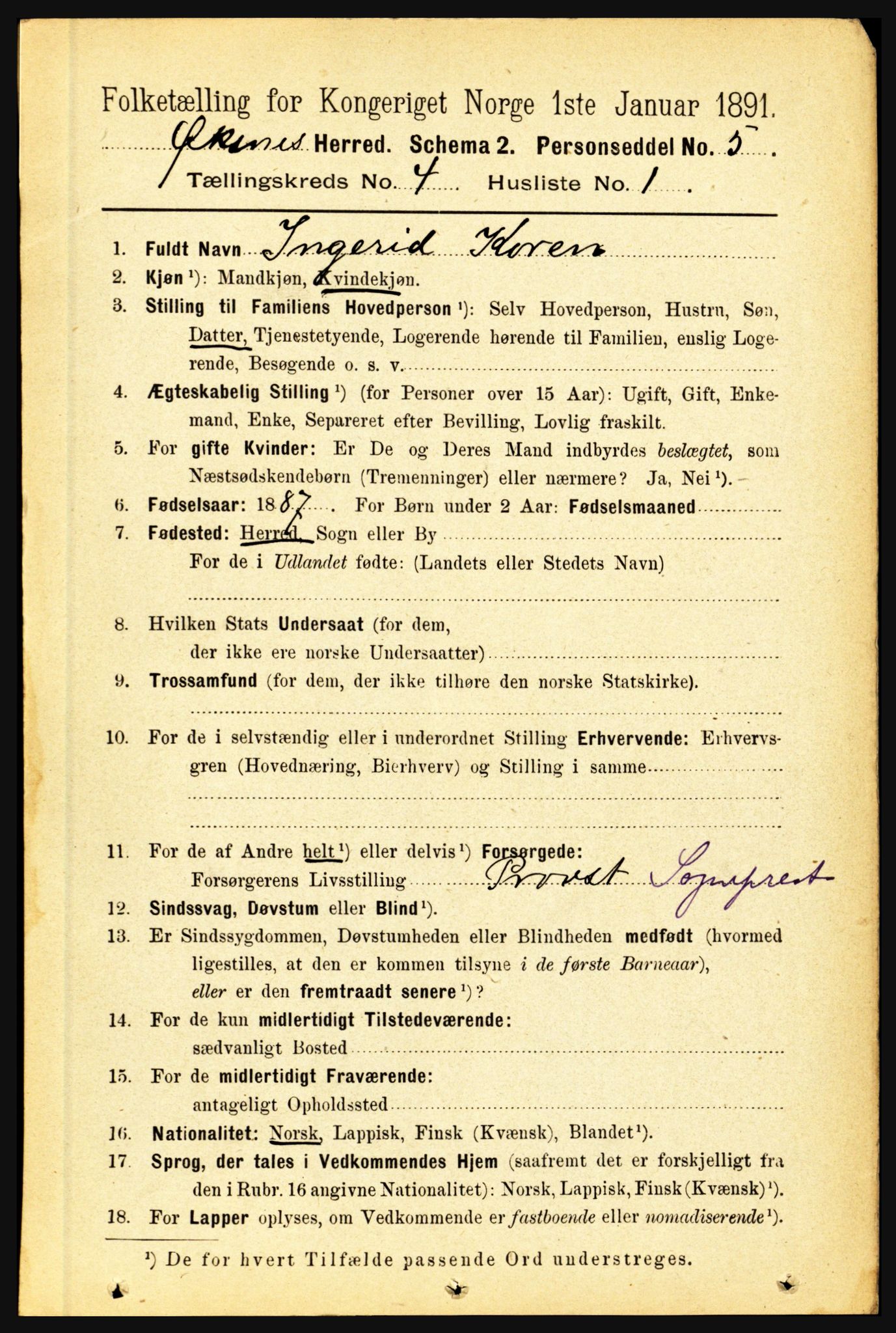 RA, 1891 census for 1868 Øksnes, 1891, p. 1701