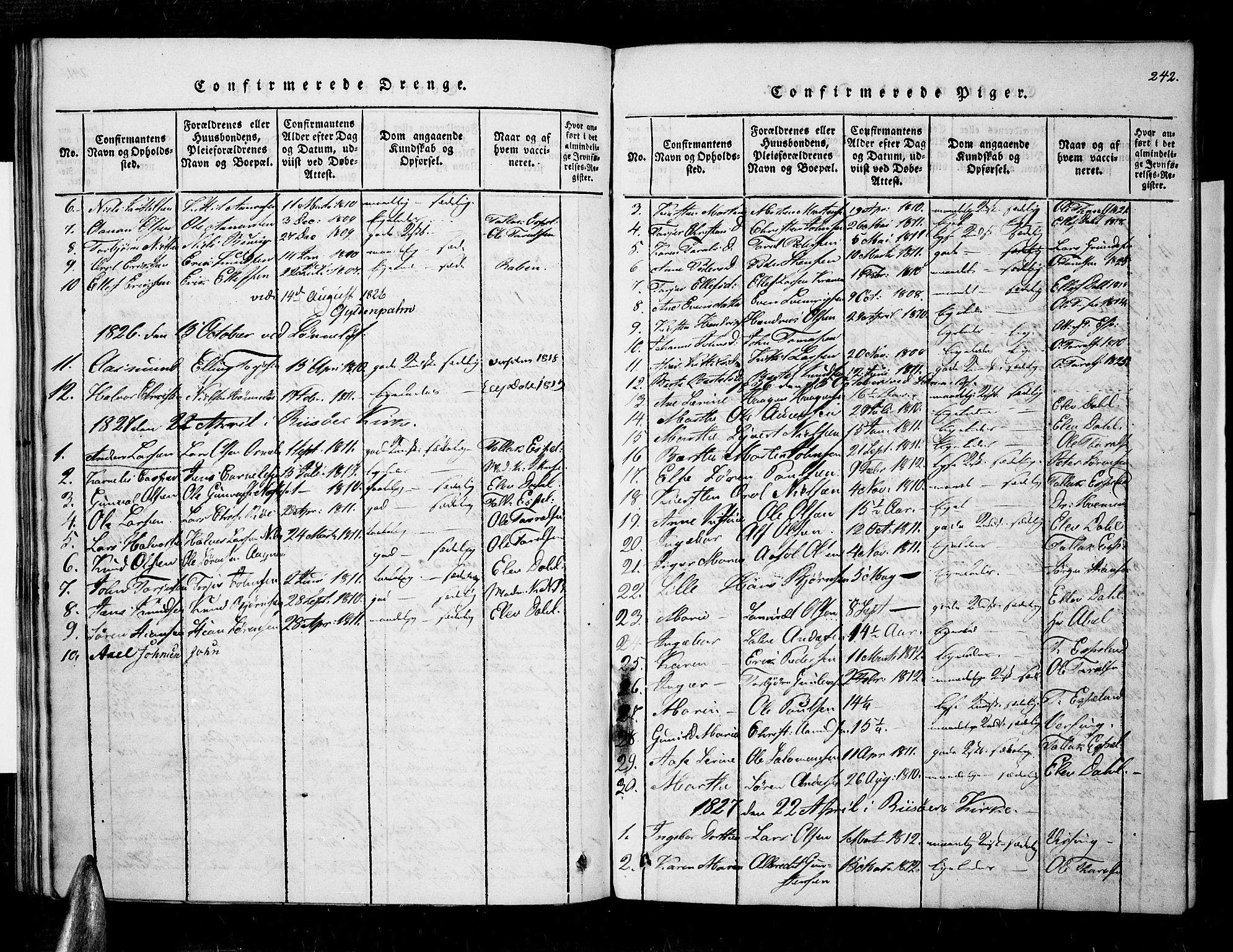 Søndeled sokneprestkontor, SAK/1111-0038/F/Fa/L0001: Parish register (official) no. A 1, 1816-1838, p. 242