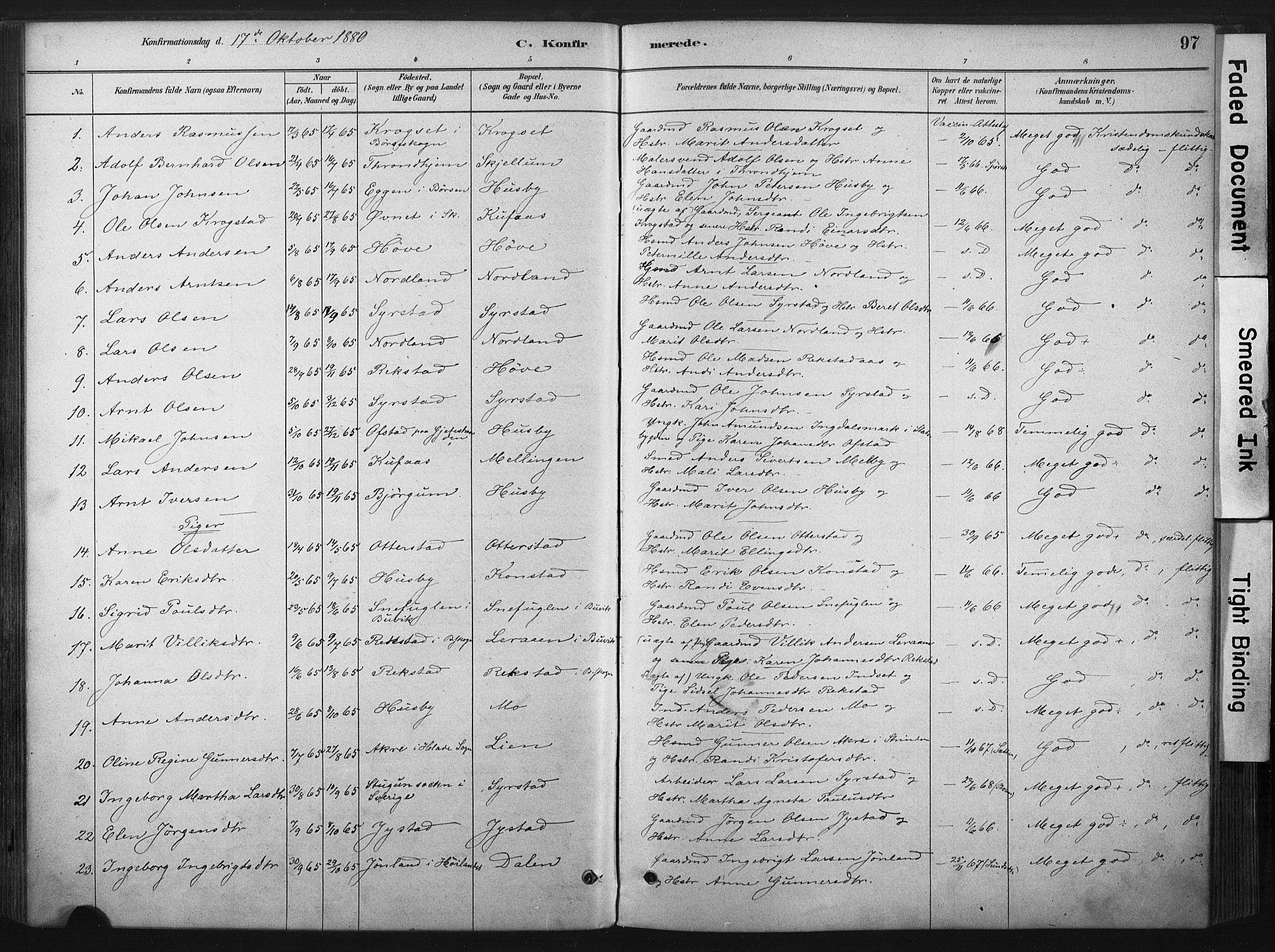 Ministerialprotokoller, klokkerbøker og fødselsregistre - Sør-Trøndelag, SAT/A-1456/667/L0795: Parish register (official) no. 667A03, 1879-1907, p. 97