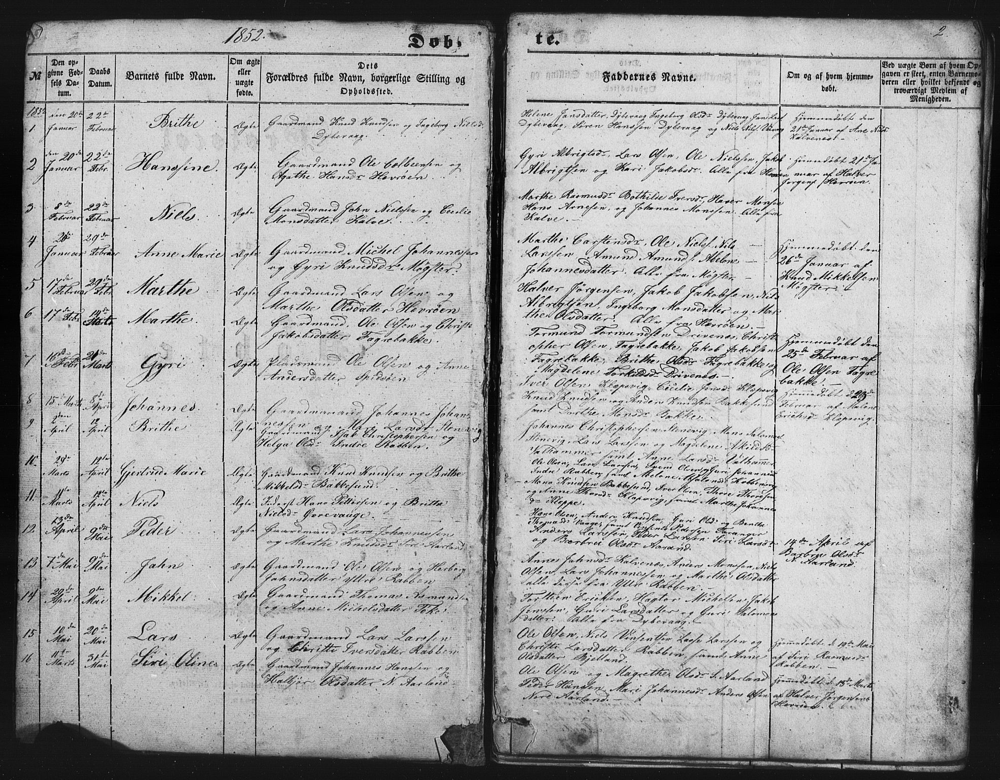 Austevoll Sokneprestembete, SAB/A-74201/H/Hab: Parish register (copy) no. B 1, 1852-1864, p. 2