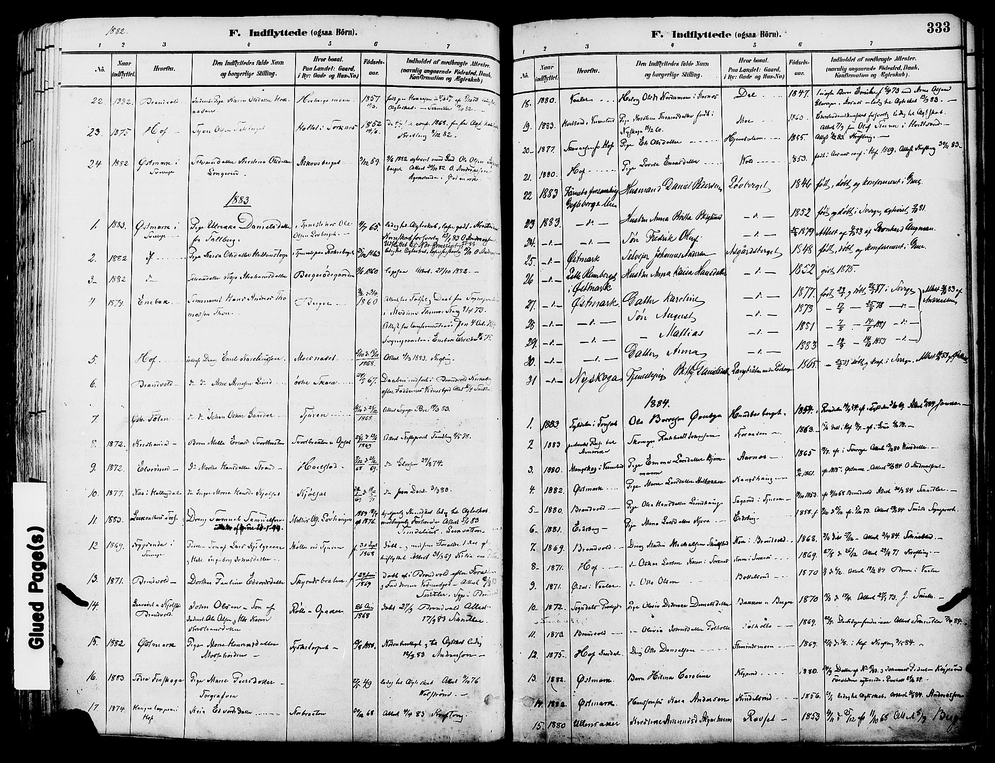 Grue prestekontor, SAH/PREST-036/H/Ha/Haa/L0012: Parish register (official) no. 12, 1881-1897, p. 333