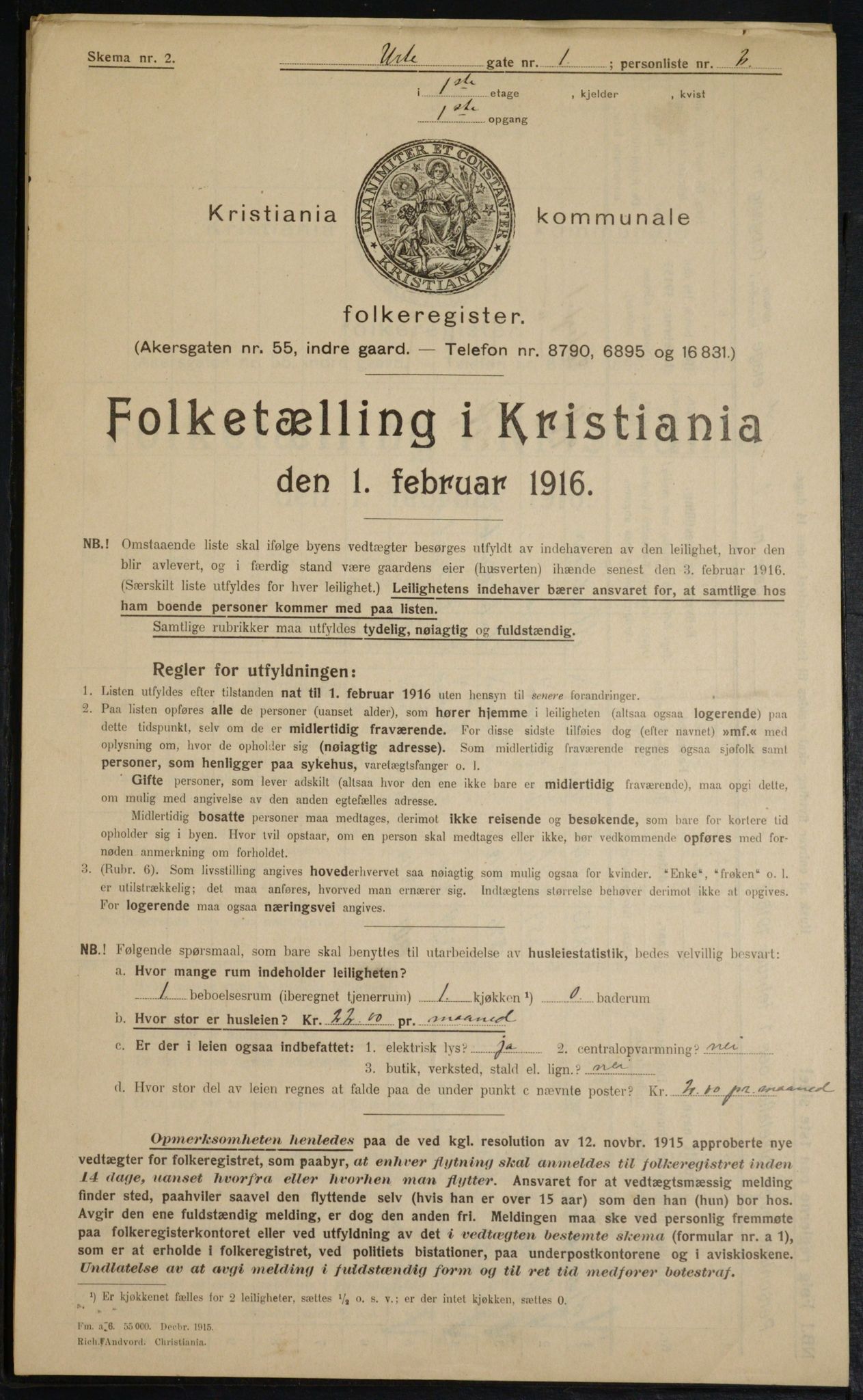 OBA, Municipal Census 1916 for Kristiania, 1916, p. 124287