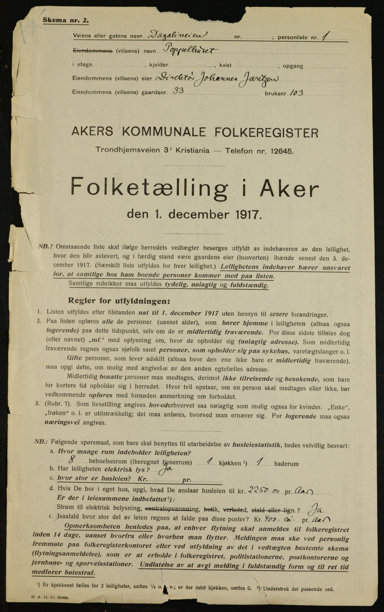 OBA, Municipal Census 1917 for Aker, 1917, p. 7322