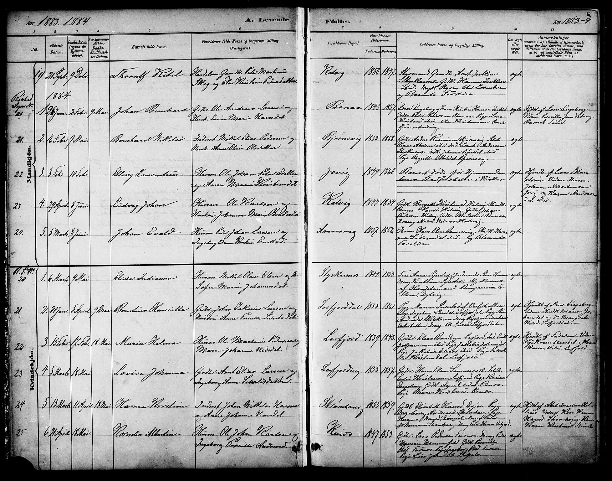 Ministerialprotokoller, klokkerbøker og fødselsregistre - Nordland, SAT/A-1459/854/L0777: Parish register (official) no. 854A01 /1, 1883-1891, p. 8