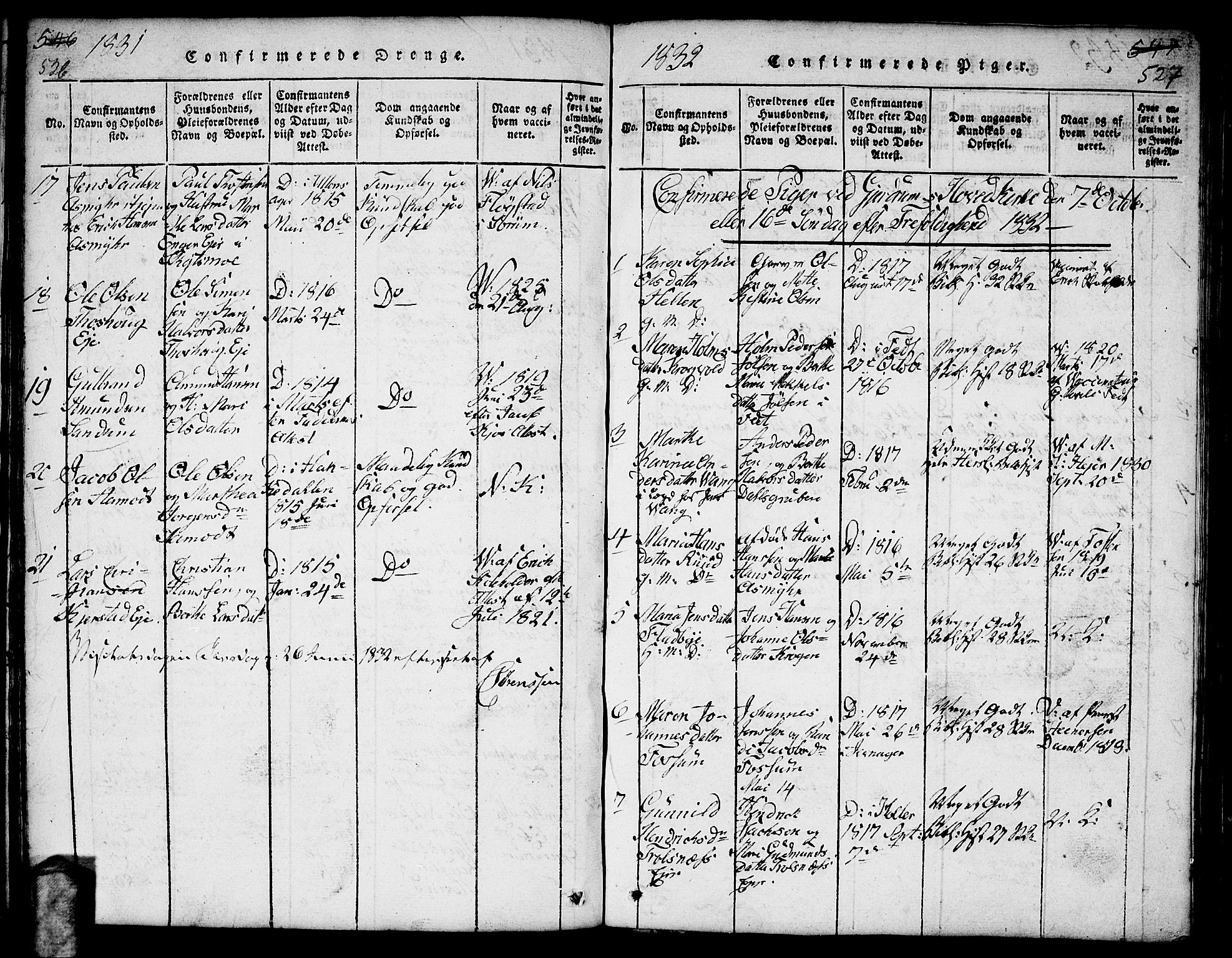 Gjerdrum prestekontor Kirkebøker, SAO/A-10412b/F/Fa/L0004: Parish register (official) no. I 4, 1816-1836, p. 526-527